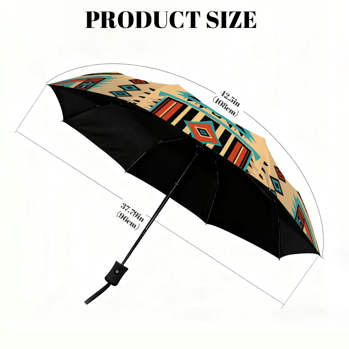 Ombrello pieghevole da viaggio con motivo etnico azteco, compatto, antivento, impermeabile, con protezione UV, rivestimento nero, leggero, 8 costine, portatile, per pioggia e sole