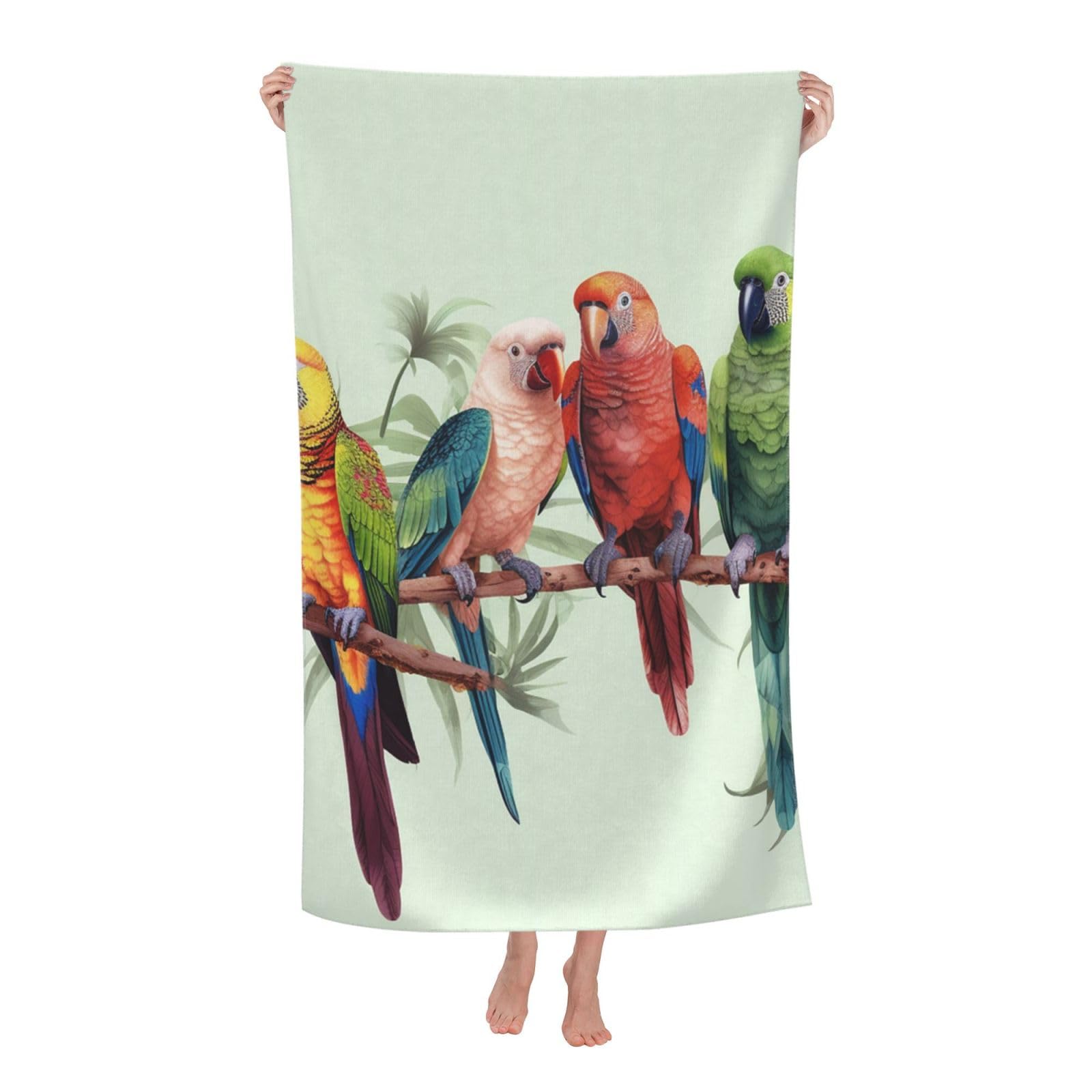 FodPand Colorful Parrots On Tree Beach Towel Oversized 52 x 32 in Sand Free Pool Swim Towels for Adult Travel Blanket Lightweight Quick Dry Absorbent Bath Towels Cruise Vacation Accessories