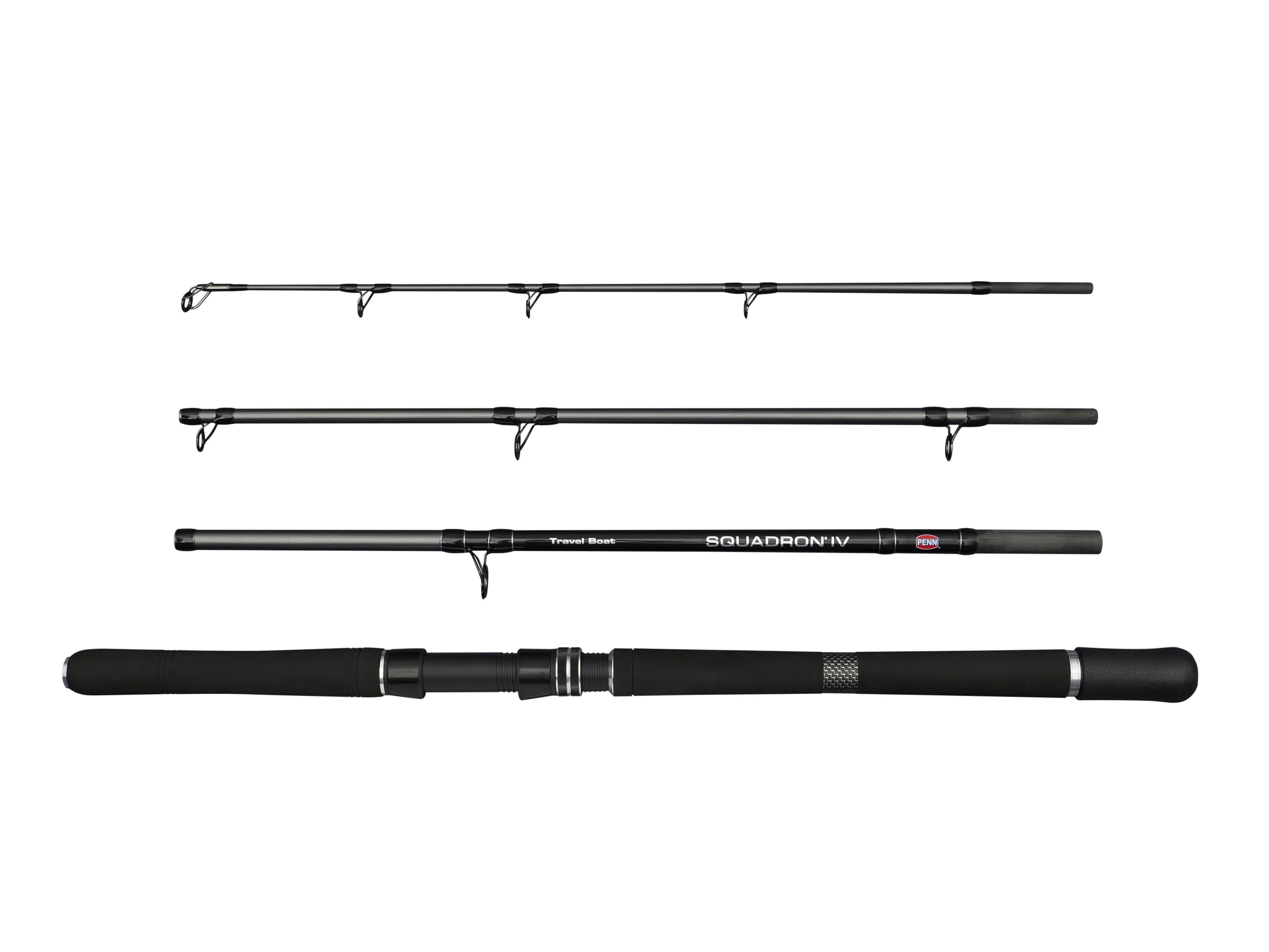 PENN Squadron IV Boat Travel Casting Fishing Rod | Saltwater Sea Fishing Rod | 24T Carbon 4-Piece Blank | PENN Dura-Guides | High-Density EVA Handle & Gimbal with Cover | 2.10m | 230-30lb