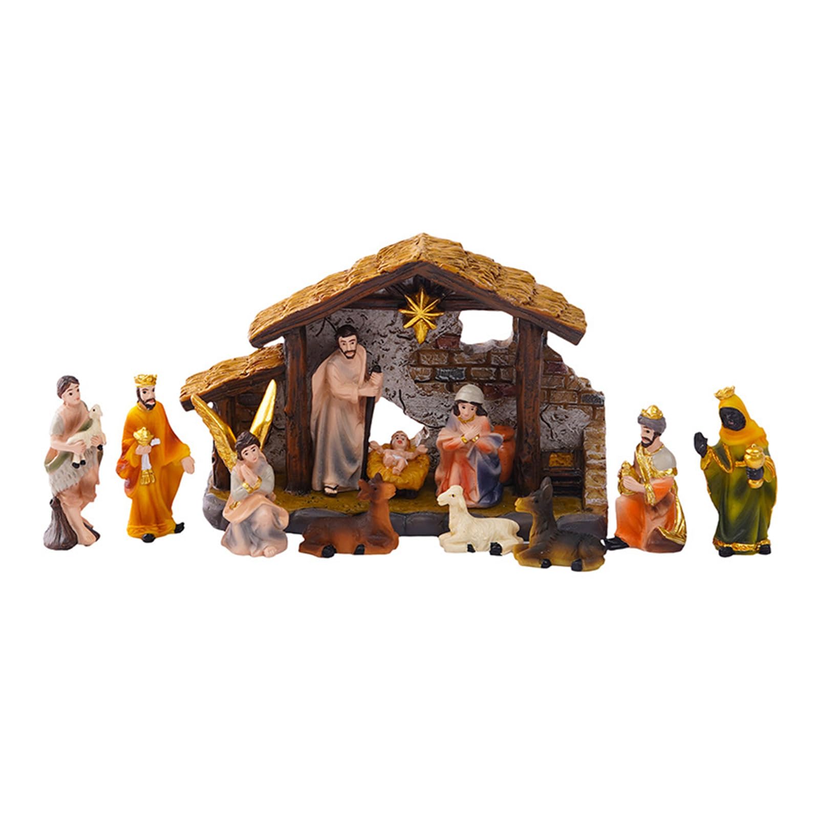 Lerpwige Christmas Nativity Figurines Holy Family Figure With Donkey Figure Table Ornament Religious Decors Figurines