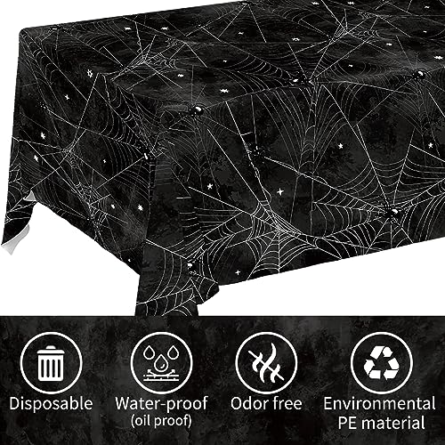 Image of Gatherfun Halloween Party Supplies - Spider Webs Disposable Tablecloth Plastic Table Cover, Ideal for Halloween Spider Webs Party Decorations, 54 X 108 Inch, 3 Pack