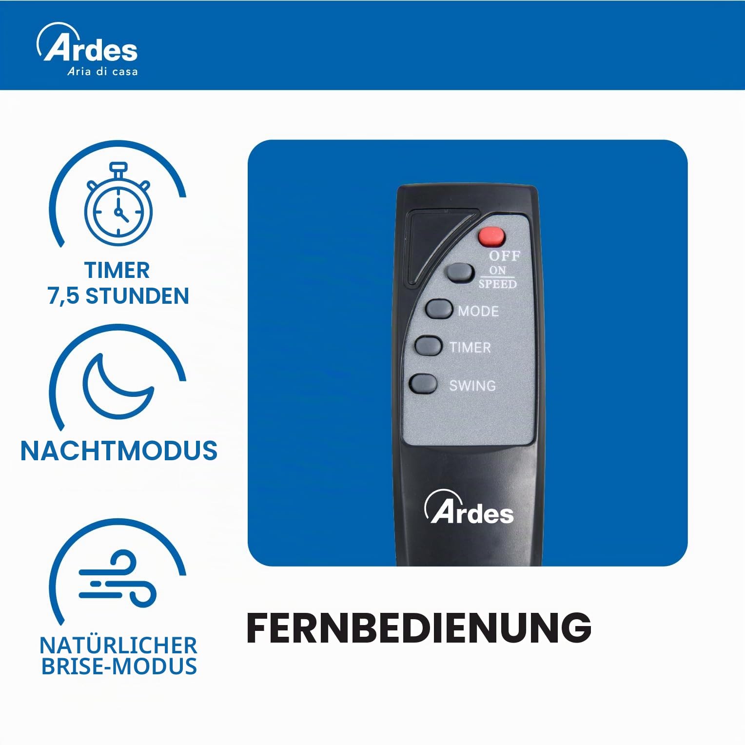 ARDES Wandventilator 40 cm Fernbedienung Oszillation Timer 3 Geschwindigkeitsstufen schwarz AR5W40R