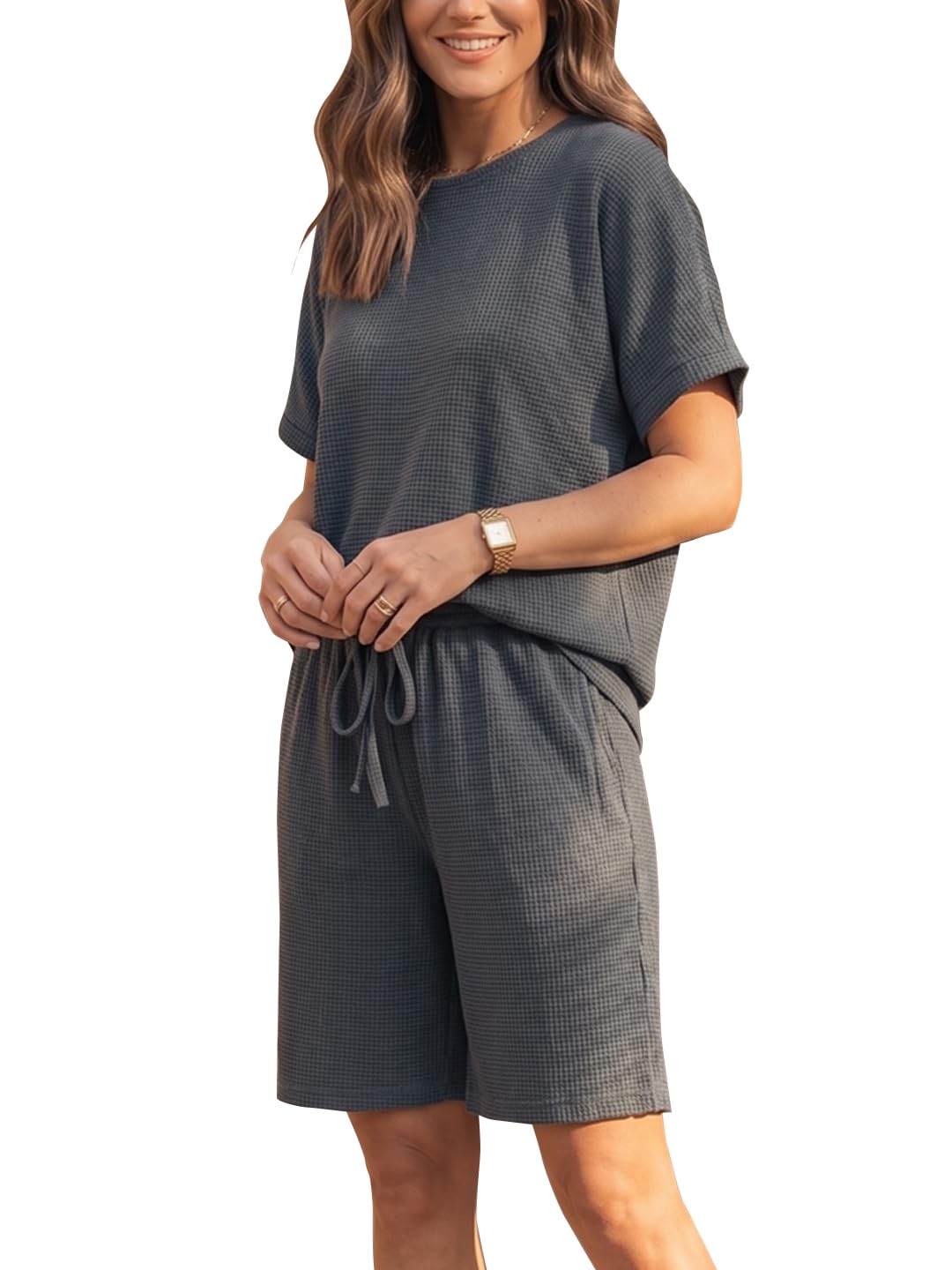 Women's Oversized Pajama Set – Korean Style Nightwear, T-Shirt & Shorts Sleepwear Set, Soft Loose Fit Loungewear Co-Ord Set for Sleeping, Lounge & Travel-image-13
