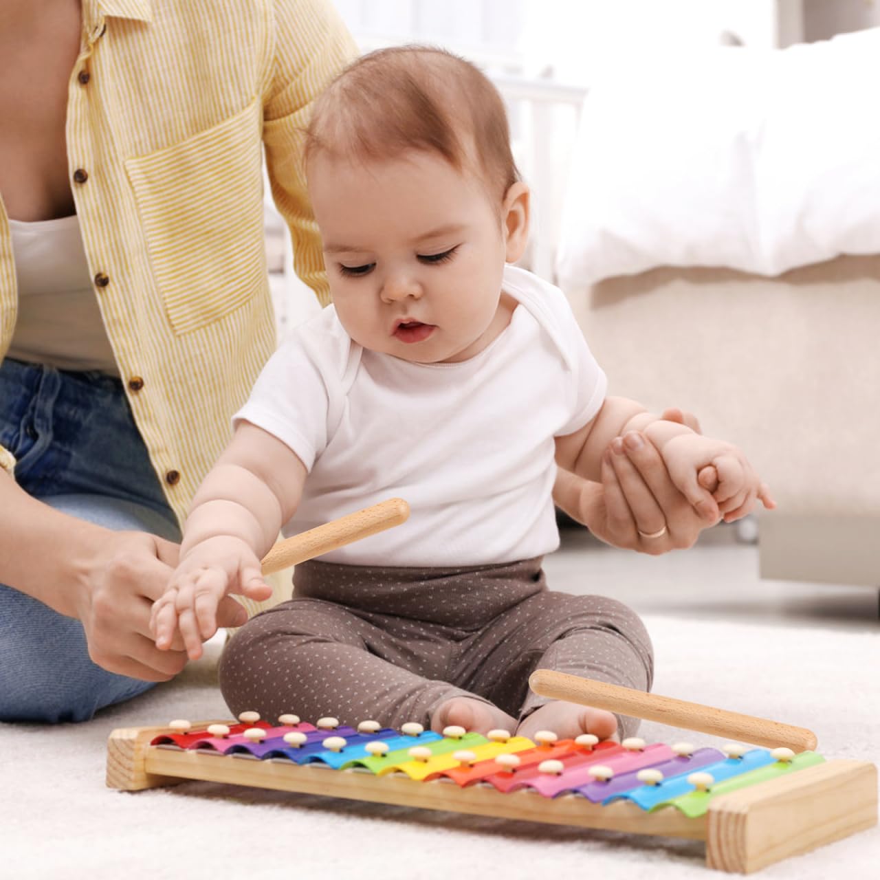 ibasenice Set di legnetti sonori 20 pezzi Orff Strumenti musicali, realizzati in pregiato legno naturale, adatti ai bambini, ideali per lezioni di musica all'asilo e attività di gruppo
