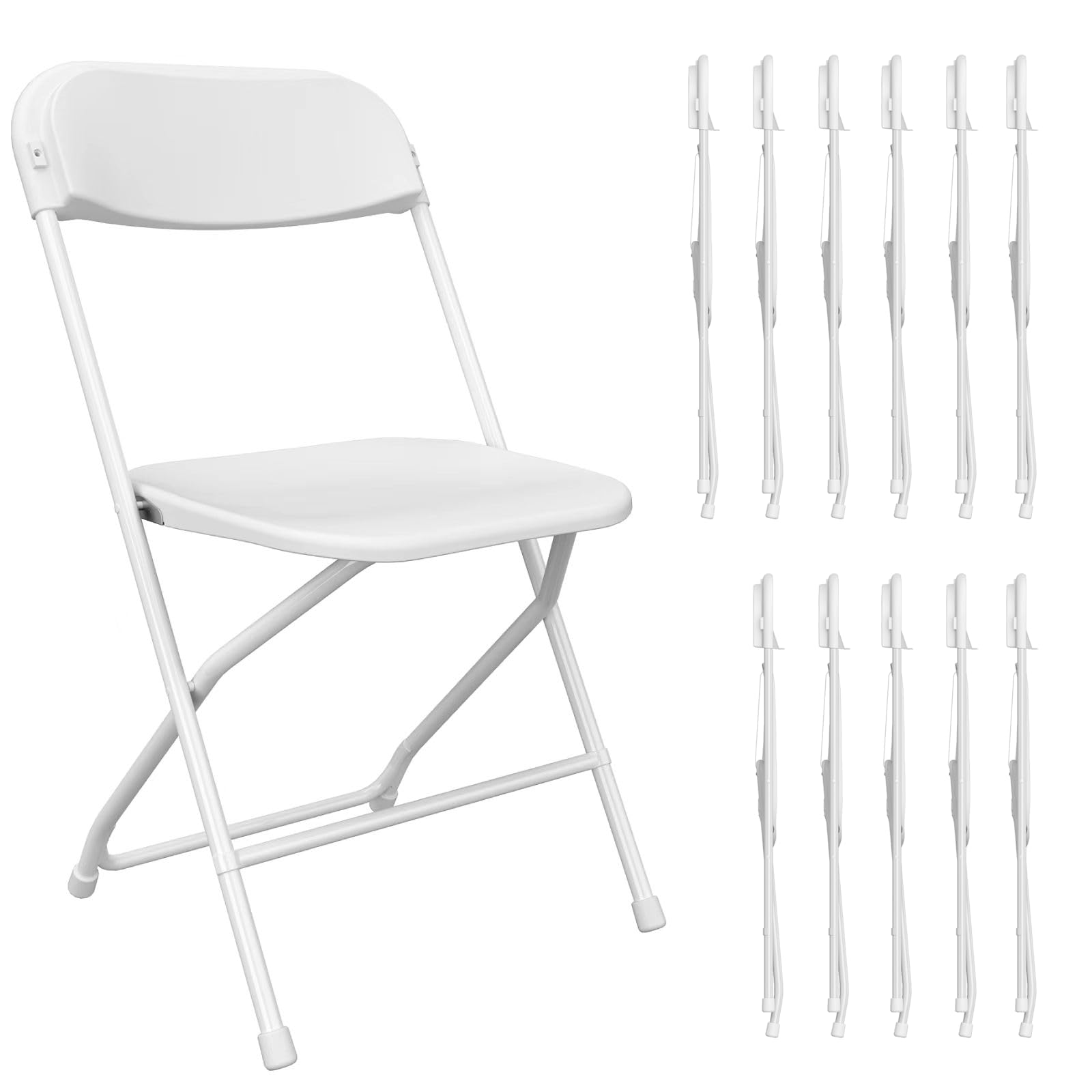 HXBOAUVS 12 Pack White Folding Chair, Plastic Folding Chairs for Outside, Indoor Outdoor Chairs with Steel Frame, Foldable Chair for Wedding Camping