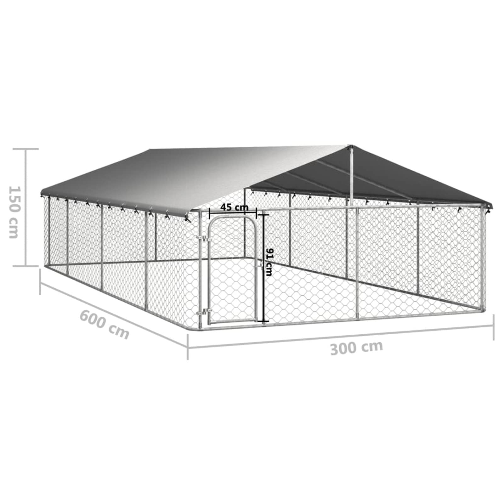 Tidyard Gabbia per Cani da Esterno con Tetto 600x300x150 cm, Gabbia Grande in Acciaio, Recinto per Cani Esterno