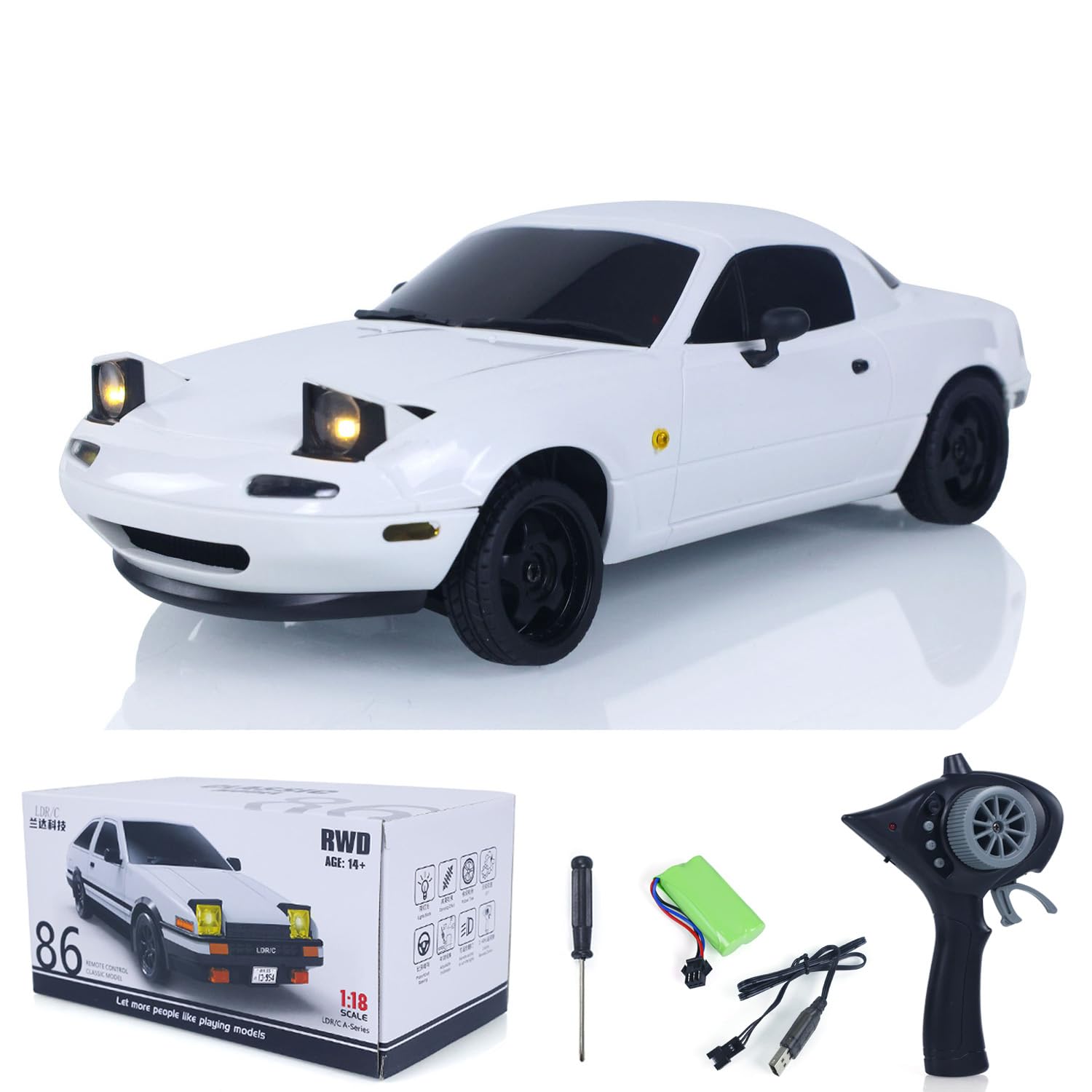 TOUCAN RC HOBBY 1:18 LDRC Radio Control Drift Car Model On Road Vehicles Linear Speed LED Flip Light Battery Motor USB Charge MX5 for Hobby Model
