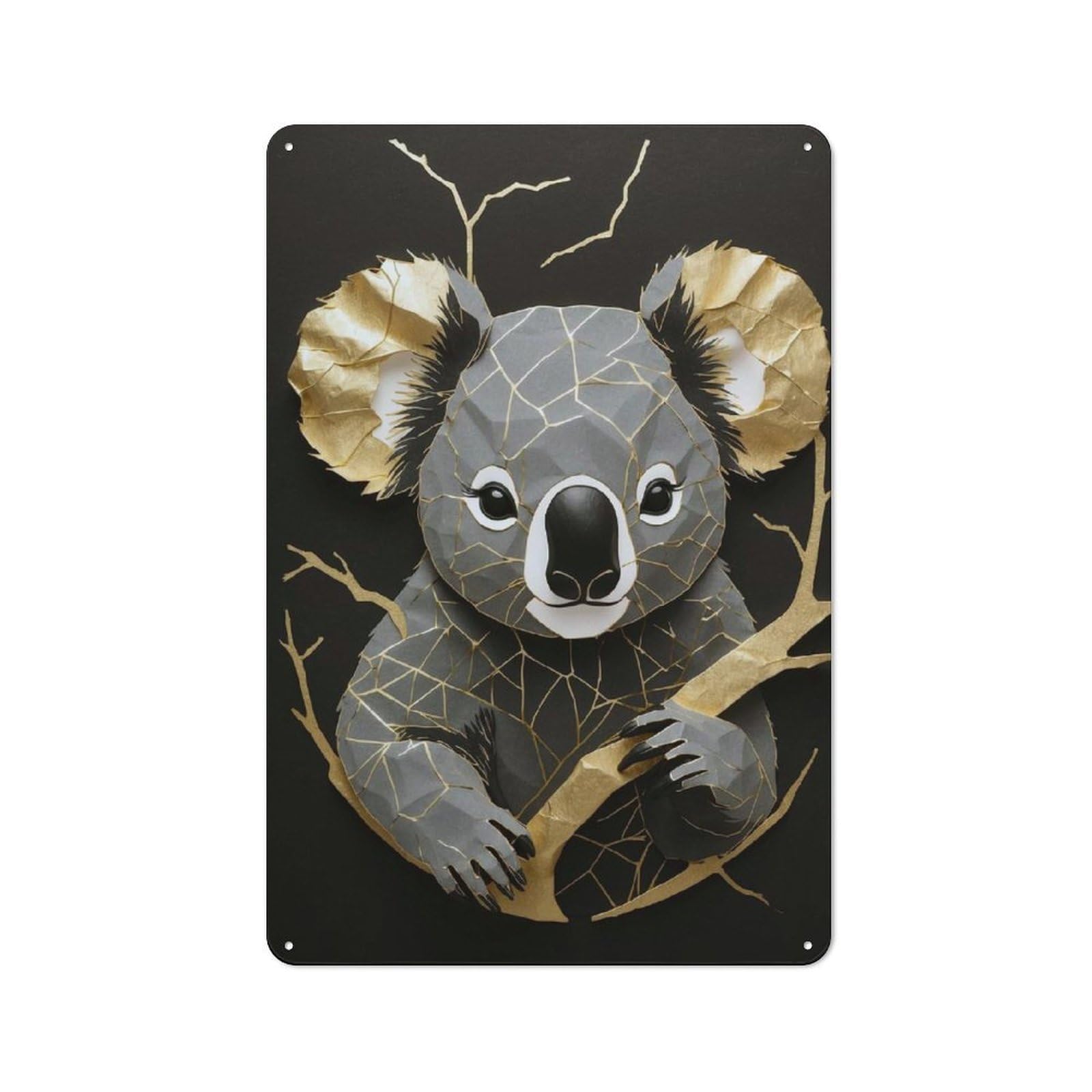 Junmoney Style-14 Geometric Koala With Golden Accents Barn Style Metal Wall Decor 30X20cm, Country Metal Sign For Kitchen, Cottage, Porch Or Garden Room