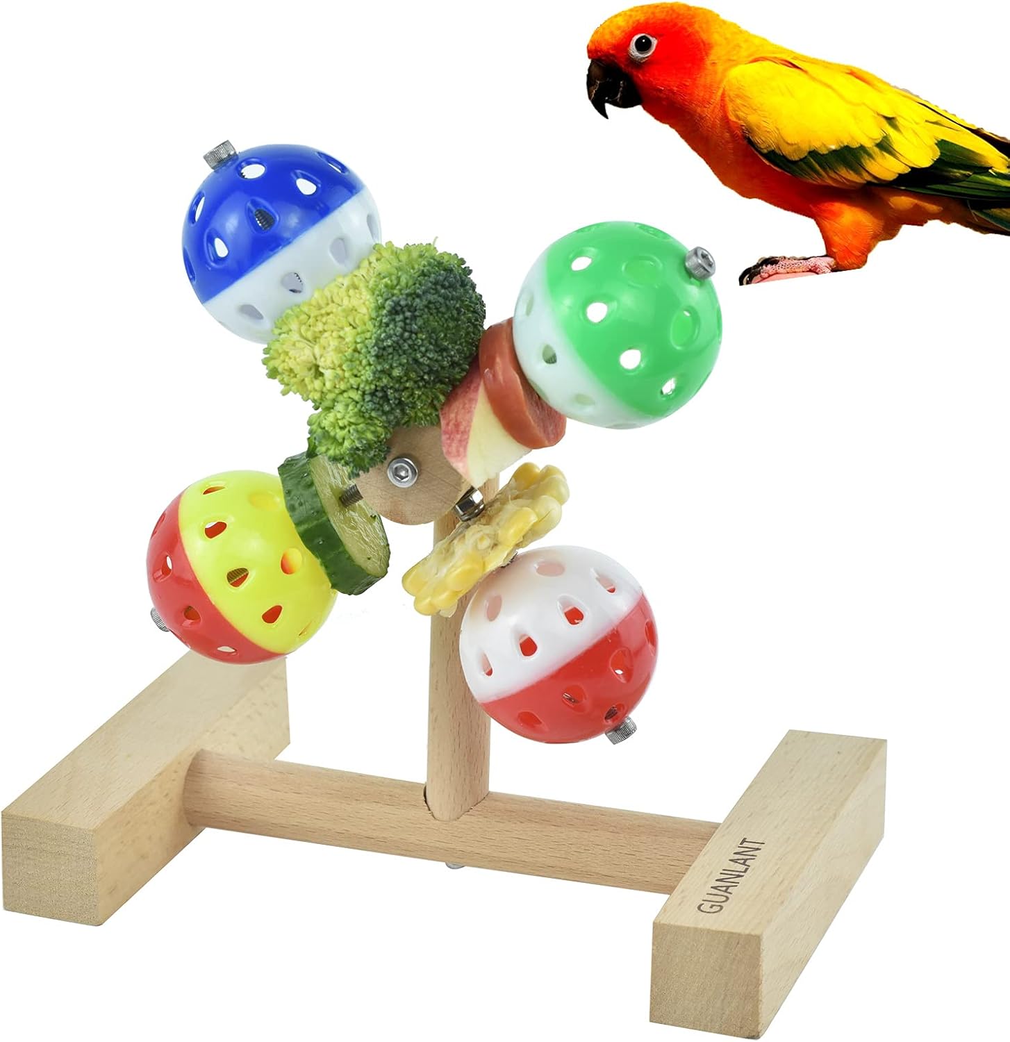 GUANLANT Rotating Bird Toy Foraging Ball, Bird Food Holder, Interactive Parrot Spinner Toy, Bird Feeders Parakeet Foot Toy, Conures Chewing Toy, Bird Cage Accessories for Cockatiel Lovebirds Budgies