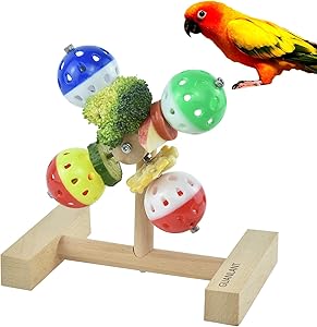 GUANLANT Rotating Bird Toy Foraging Ball, Bird Food Holder, Interactive Parrot Spinner Toy, Bird Feeders Parakeet Foot Toy, Conures Chewing Toy, Bird Cage Accessories for Cockatiel Lovebirds Budgies
