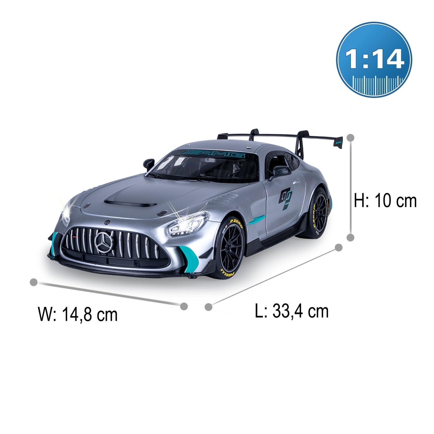 JAMARA 402241 Mercedes-AMG GT2 1:14 2,4 GHz – drzwi ręczne, zdalnie sterowany samochód RC, dla dzieci, zabawka z pilotem zdalnego sterowania, model samochodu, pomysł na prezent dla dzieci, światło LED