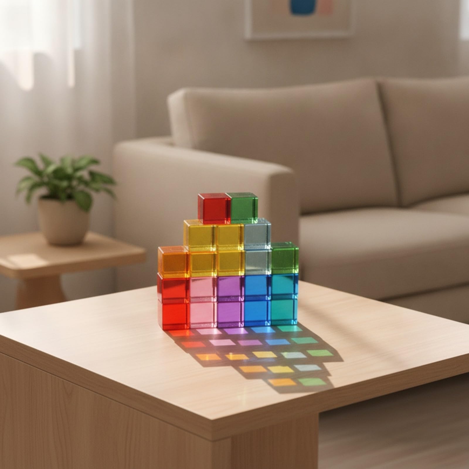 20 Pezzi Blocchi Colorati Trasparenti Traslucido Pezzi da Costruzione Traslucidi Colorato Gioco Sensoriale con Scatola di Carta per Asilo, Area Giochi, Tondo