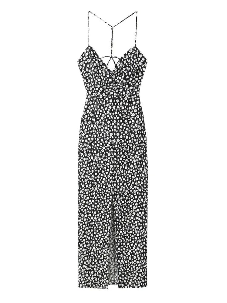 Vestido de playa bohemio con estampado floral para mujer, cuello en V, sin mangas, espalda descubierta, vestido largo midi para mujer, Y2k