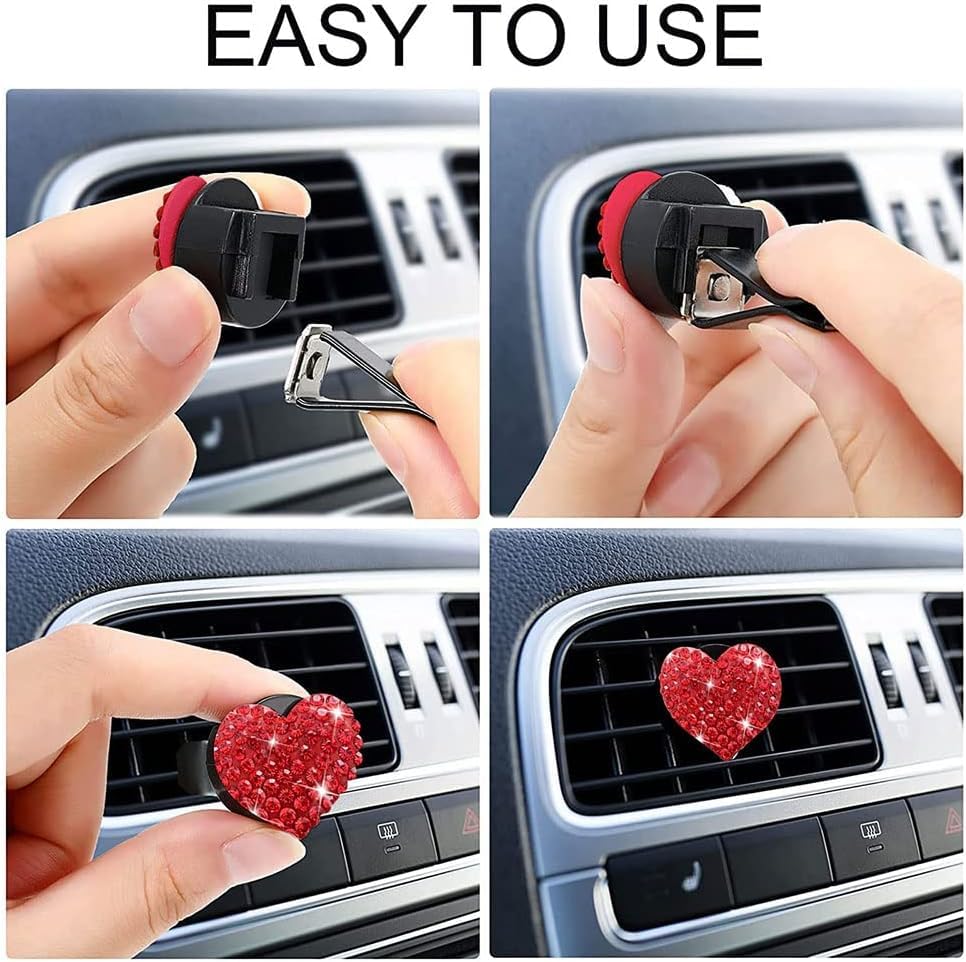 Image of 5 Pcs Bling Red Hearts Air Vent Clips, Heart Shape Crystal Car Air Vent Clip Charm Car Air Fresheners for Women Rhinestone Diffuser Vent Clip Cute Decor Bling Cars Accessories,Interior Accessories