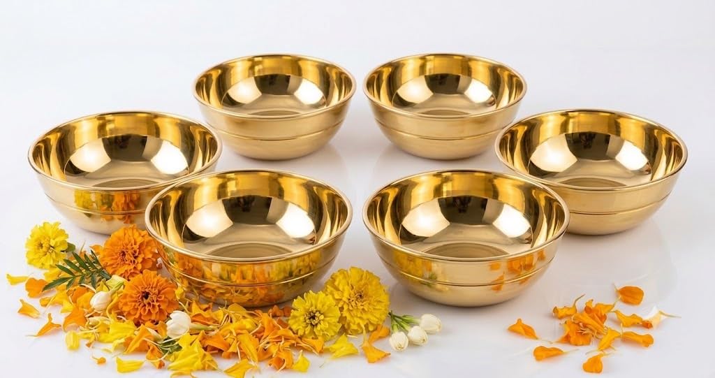 Padma Enterprise Pure Brass Puja Bowl Set of 6 Chandan Kumkum Haldi Roli Akshat Bati Katori | Decorative Brass Bowls for Pooja Thali, Home Mandir, Diwali, Navratri & Religious Rituals (6)-image-9