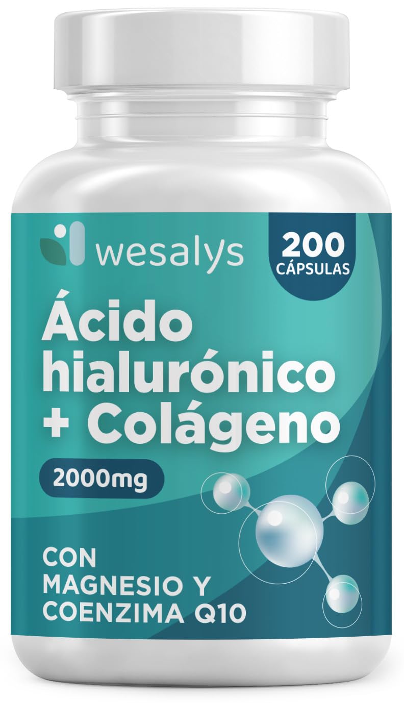 Colágeno con Magnesio y Ácido hialurónico + Q10, 200 Cápsulas - Con Zinc, Vitami