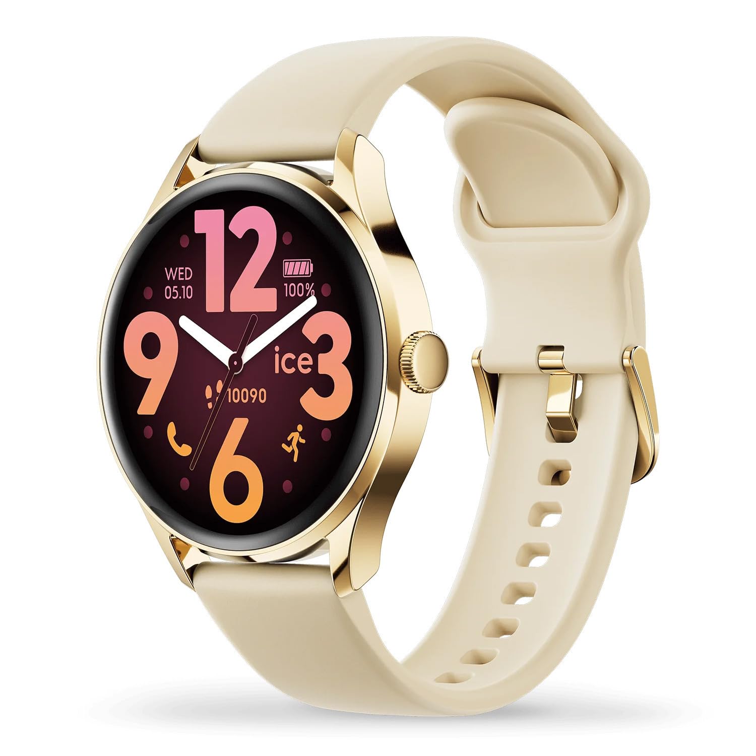 ICE-WATCH Ice Smart 3.0-1.2 Gold Beige AMOLED GPS Montre connectée Ronde Femme Silicone 1.20 Pouces