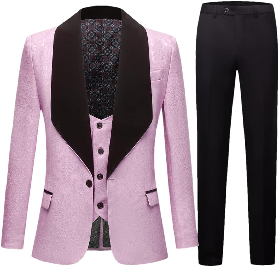 AdhdyuudMen's Wedding Suits Jacquard Collar Tuxedo3 Pcs Groom Terno Suits For (Jacket+Vest+Pants)