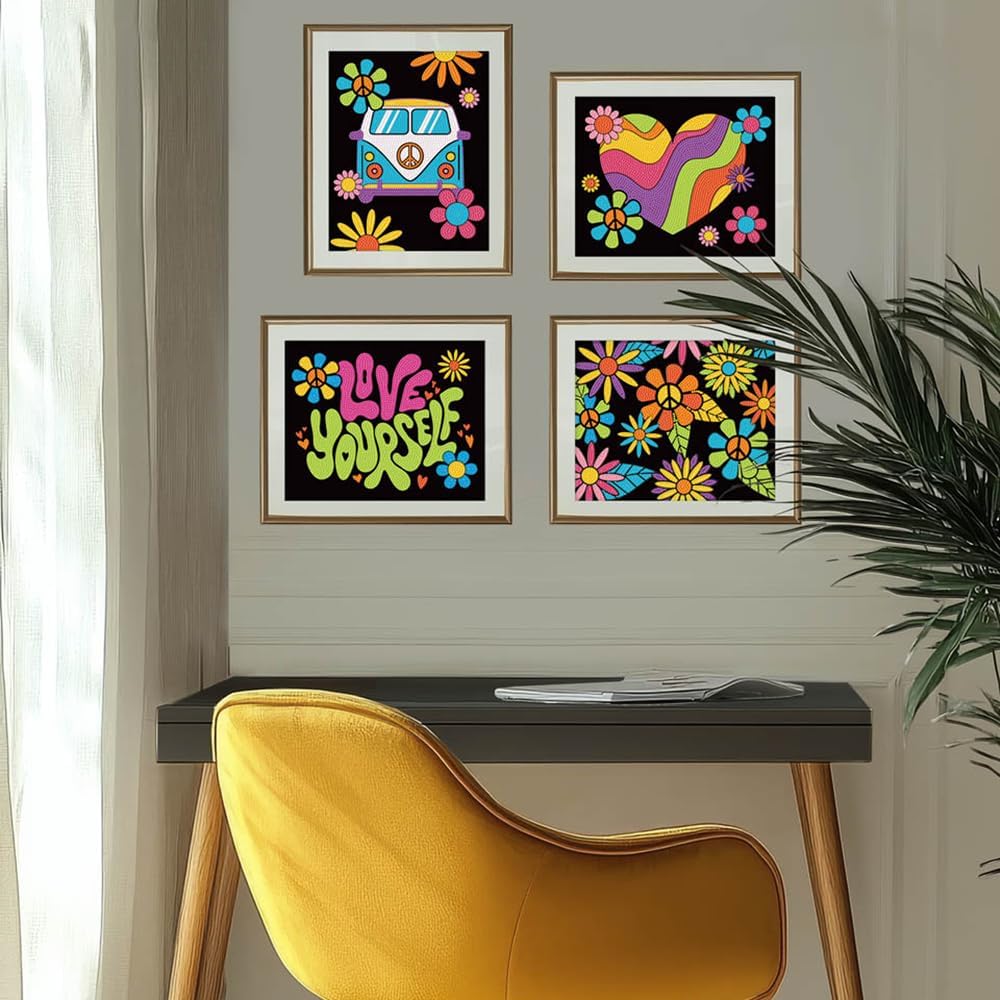 DIAMOND DOTZ Neon Flock Peace & Love Diamond Painting Kits for Adults - Colorful Diamond Art Kits a Relaxing Creative Craft Kit with Dotz Gems 10x8
