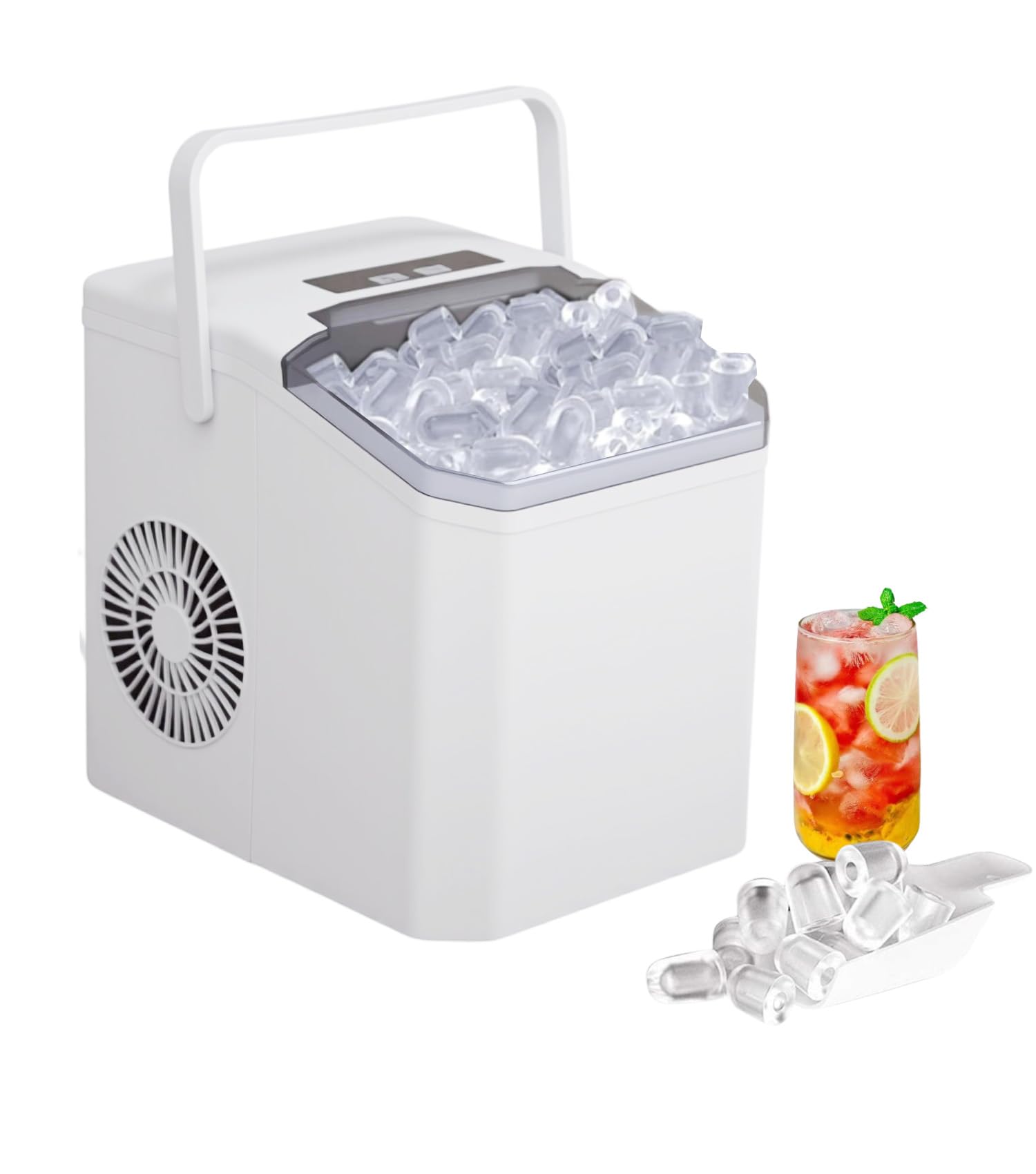 DORAIMI123Ice Maker, 12Kgs 26°C Ice Capacity Daily, 1.3L Water Tank Storage, Bullet Ice Cube Shape, Water Shortage Indicator,Infrared Sensor, LED Display, Low Noise & with Ice Scoop (White)