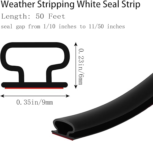 Miniatura 2 de Burlete de goma para puerta, parte trasera autoadhesiva en forma de D, para aislamiento de marcos de puerta, fácil de cortar a medida (50 pies,