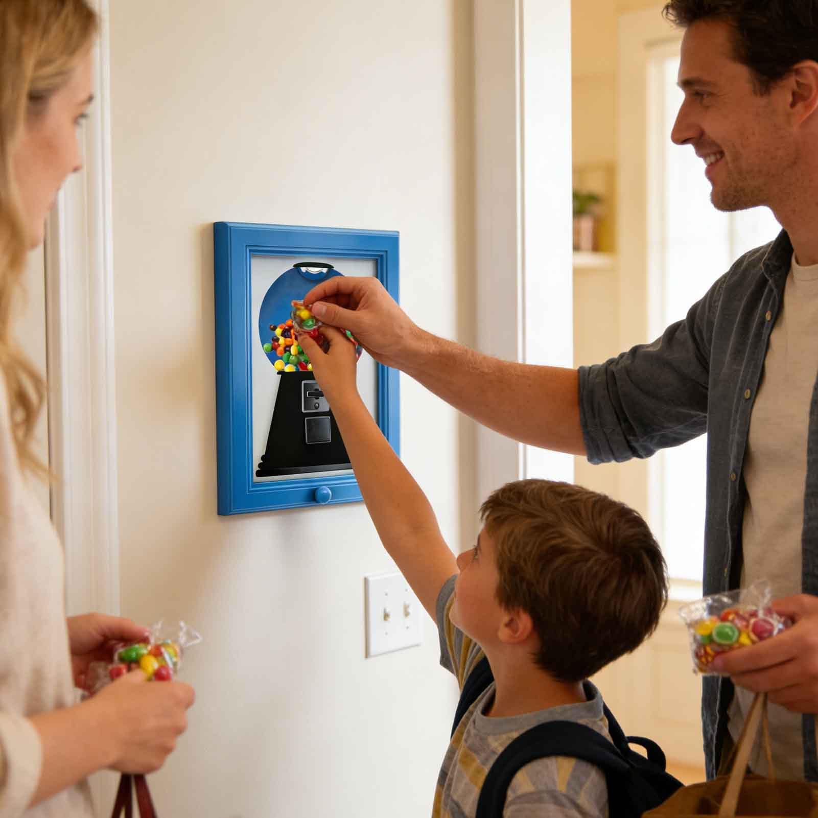 Marco de para teléfono móvil, marco de fotos con dispensador de caramelos para niños, decoraciones creativas para marcos de pared, dispensador de dulces colgantes y máquina de chicles marco
