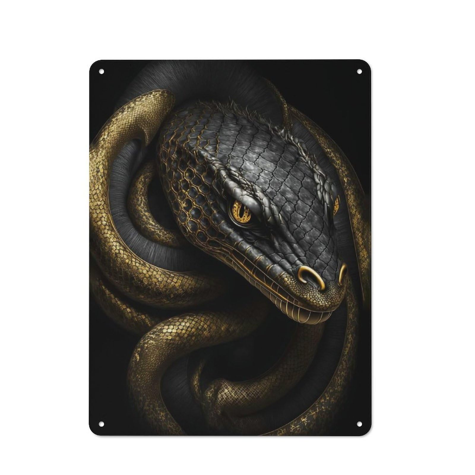 Junmoney Style-8 Black And Gold Snake Industrial Metal Wall Decor 40X30cm, Tin Sign For Workshop, Basement, Shed Or Games Room