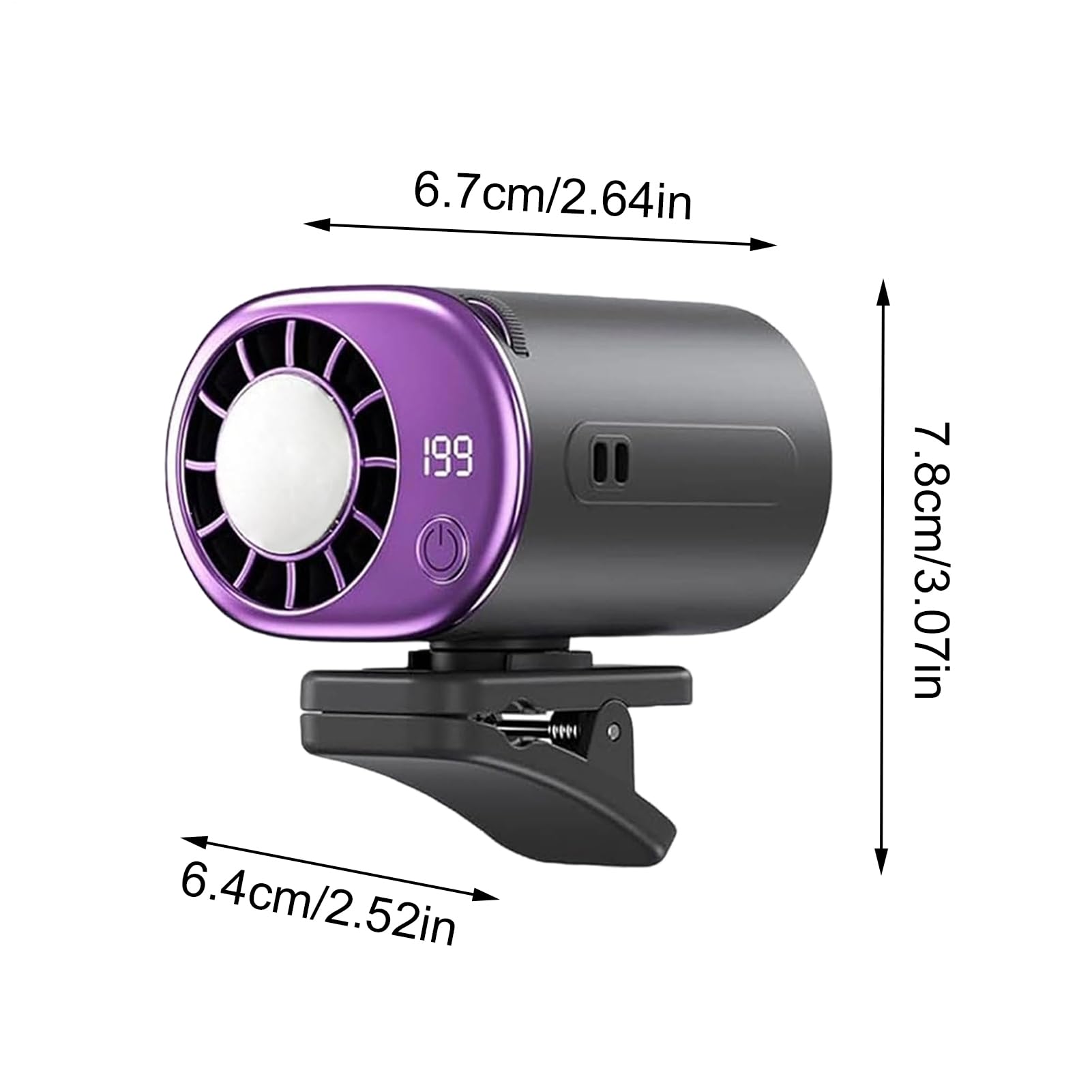2026 Ventilatore Da Auto Con Clip Per Aria Condizionata Con Display A LED - Rotazione A 360°, Ventilatore Portatile A Clip Regolabile A 199 Velocità Con Raffreddamento Parziale A 16℃, USB Rechargeable