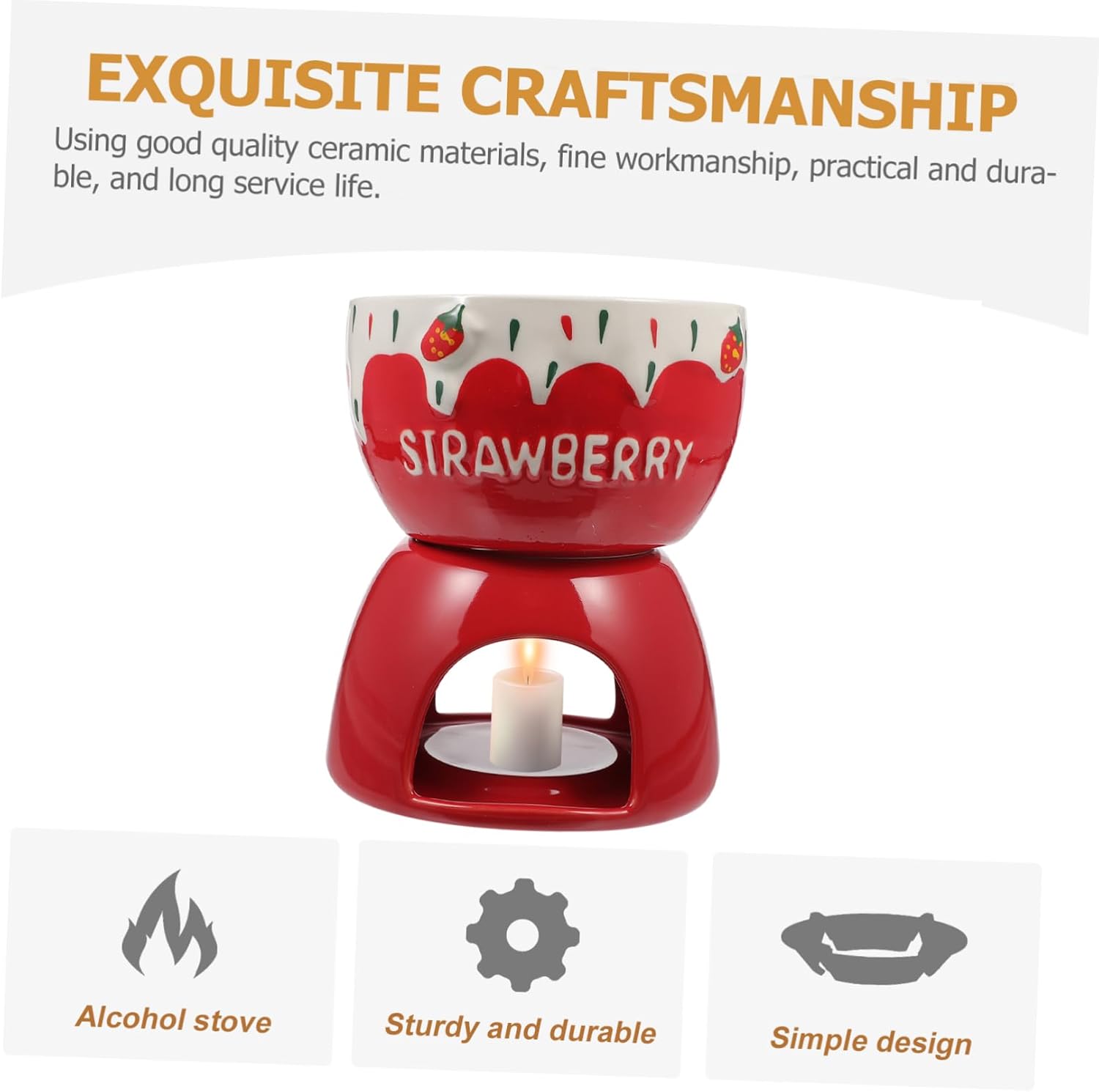 Cabilock 1Set Ceramic Chocolate Melting Pot Cheese Fondue for Dipping Butter Warmer Desserts for Parties Gatherings Elegant Design for Home Use