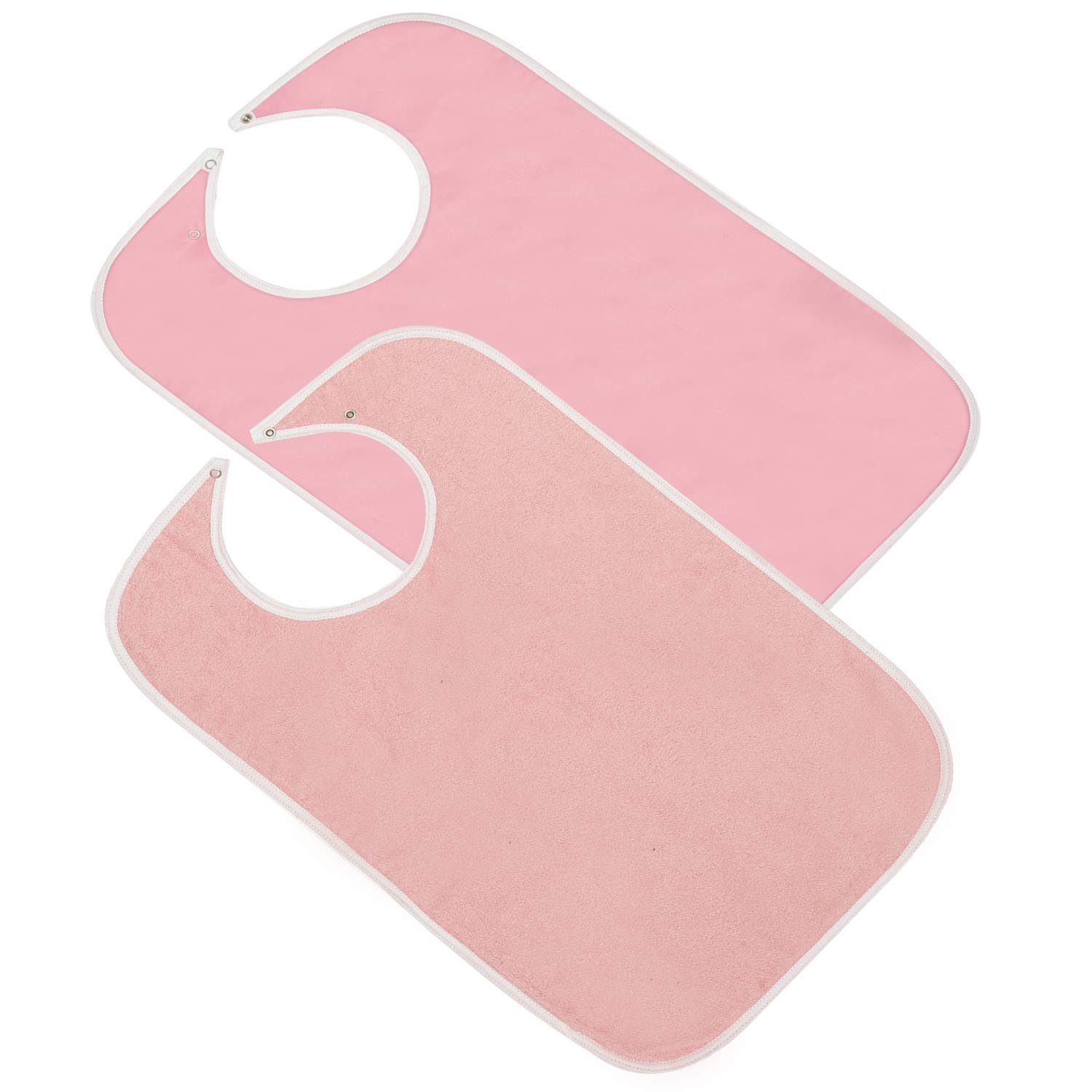 Nobles 3 Terry Adult Bibs with Vinyl Barrier - Snap Closure (Pink with Pink Backing)