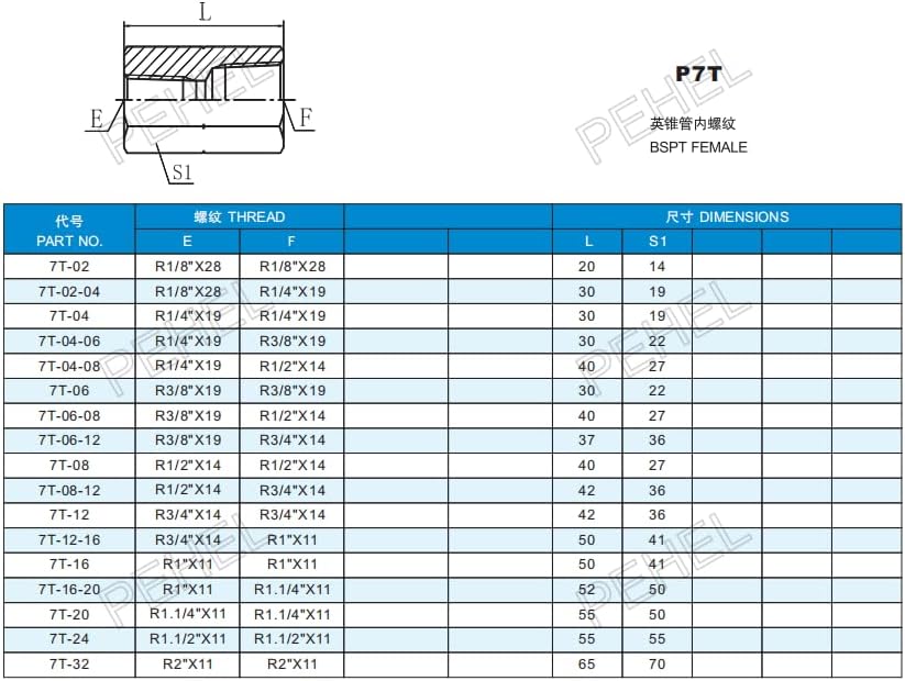 7T, Hydraulic adapter, Female BSPT straight socket adapter, Carbon steel adapter, 50pcs set (Female BSPT 3/4)