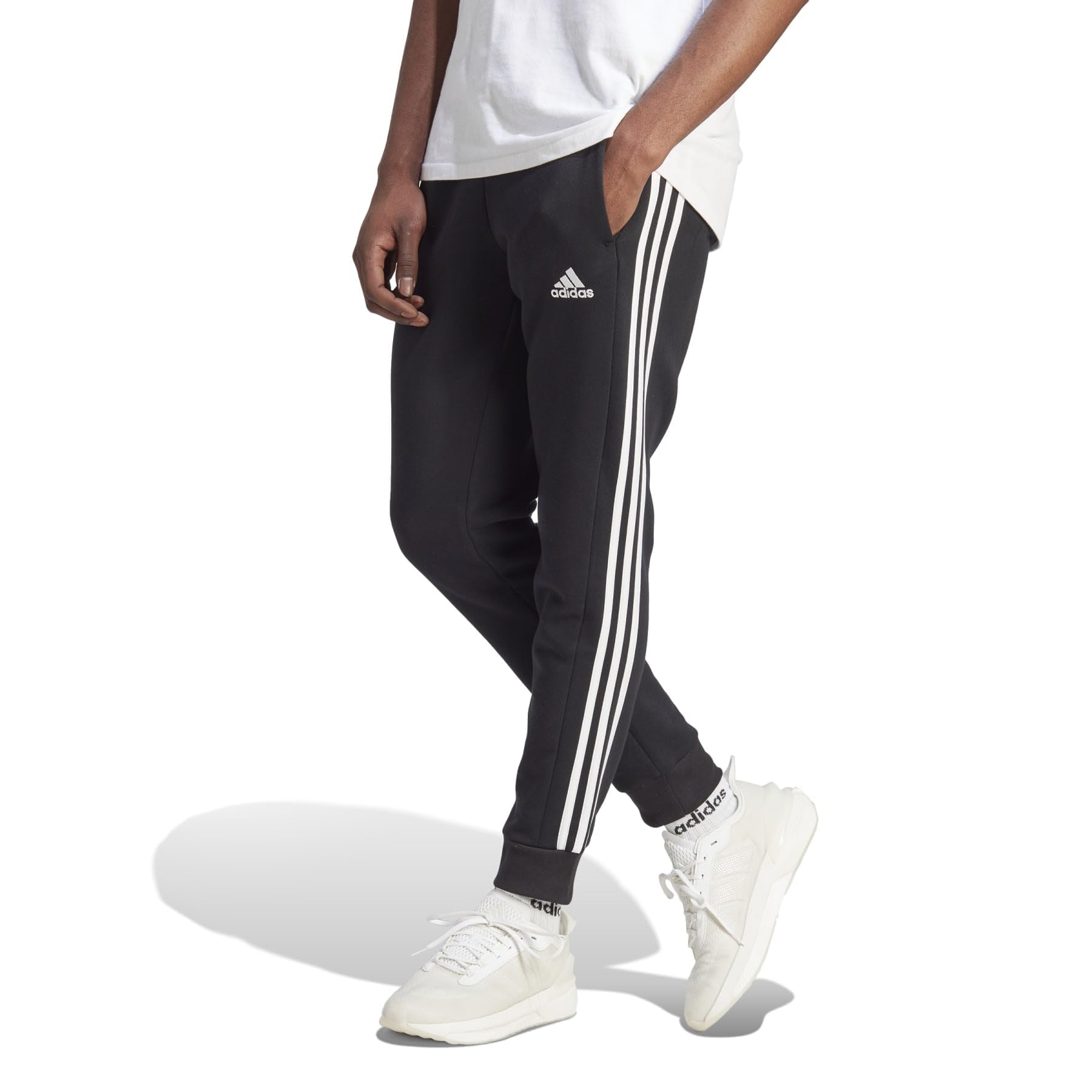 adidasMen's Essentials 3-Stripes Fleece Tapered Cuff Pants