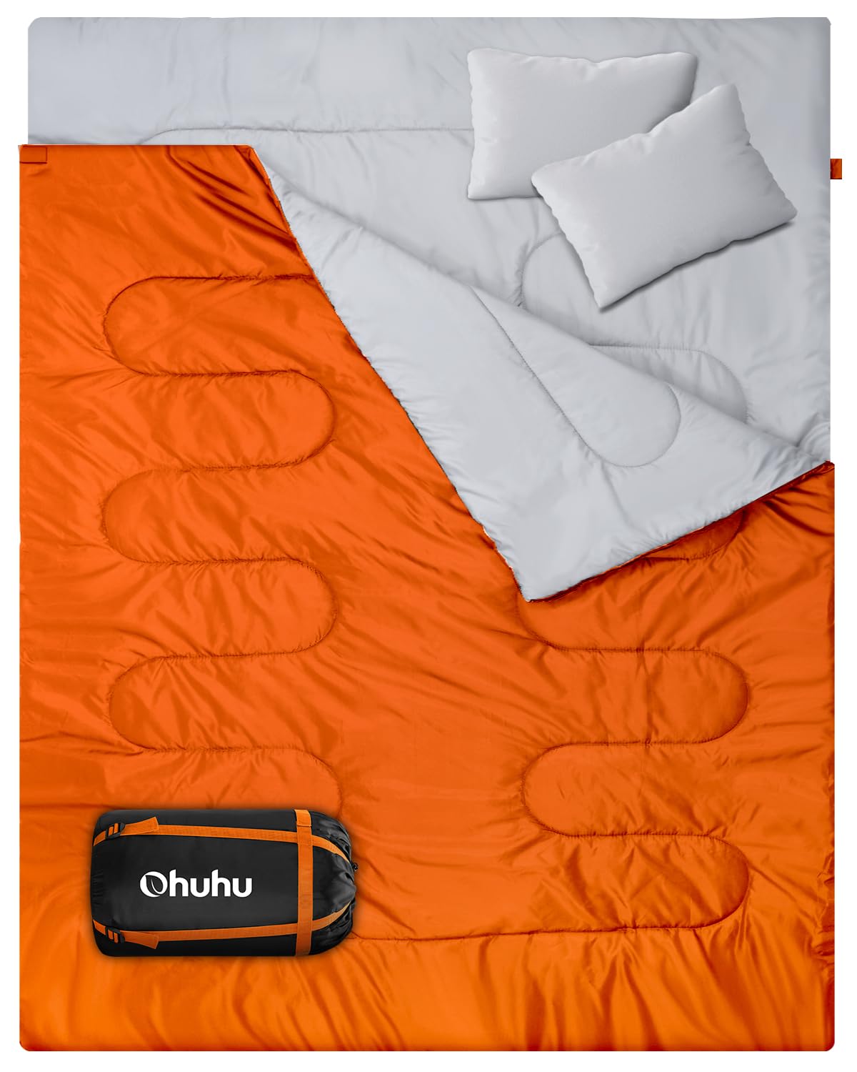 Ohuhu Sacco a Pelo Matrimoniale, Sacco a Pelo 3 Stagioni Enorme 220x150cm con 2 Cuscini, Sacco a Pelo Doppio Portatile Comodo Campeggio Leggero con Custodia, (2.75kg/3.5kg)