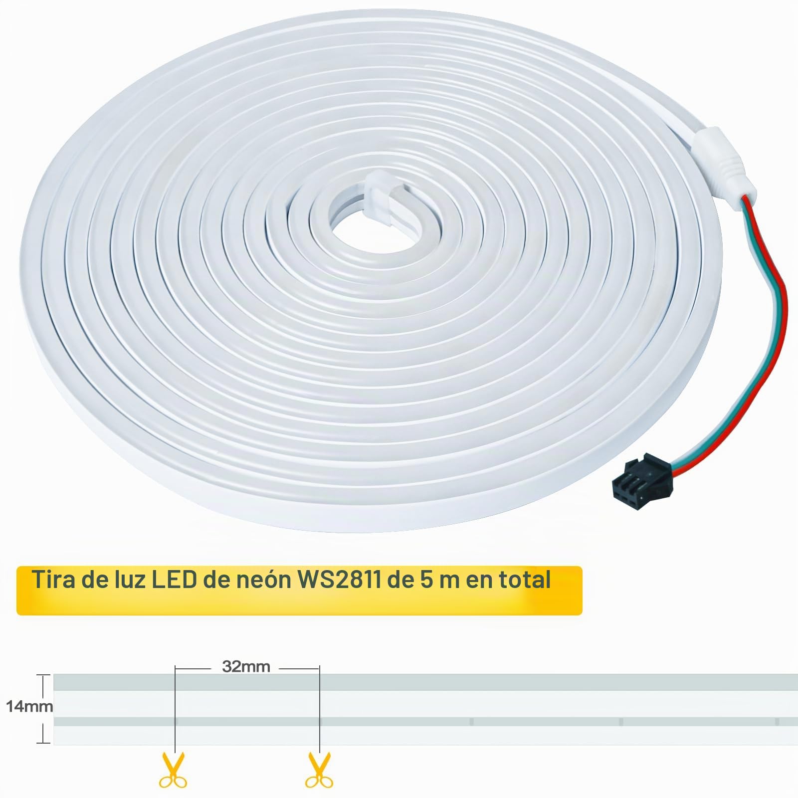 12V WS2811 Tira de Luces LED de Neón, Tira de Píxeles RGB 5m Flexible IP65 Impermeable Inteligente Direccionable Individualmente a todo color para Decoración de Publicidad de Bricolaje
