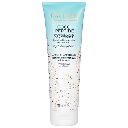 PACIFICA Beauty, Acondicionador de cuidado de daños de péptidos de coco, cabello seco y dañado, reparación de daños por blanqueador, color,