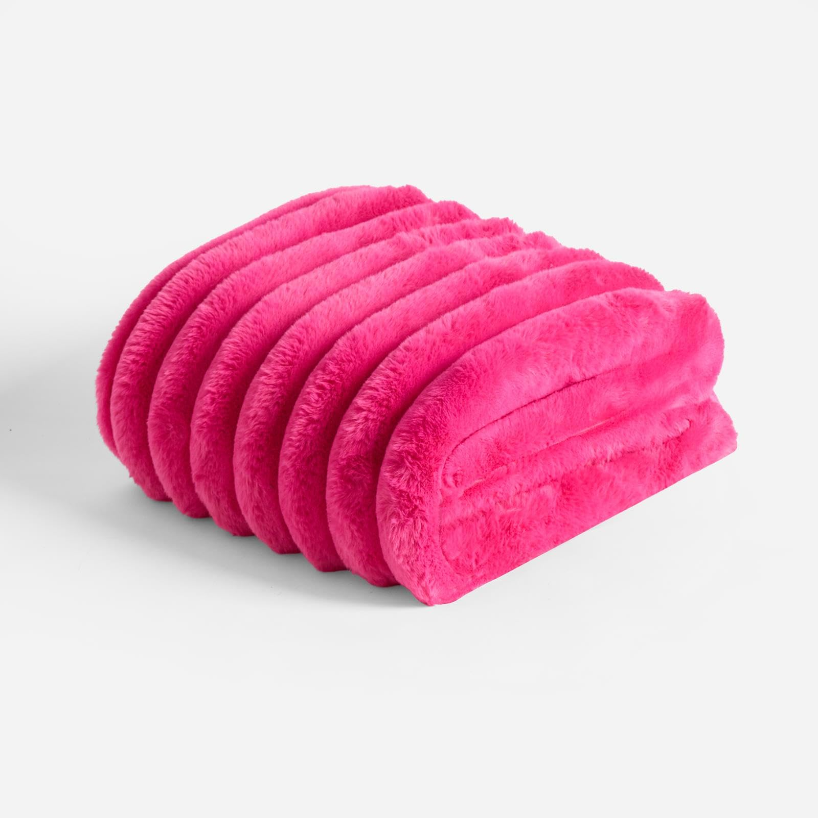 Ohs Women's Hot Pink Fleece Throw Blanket For Sofa, Soft Warm Jumbo Faux Fur Fleece Blanket For Bed Stylish Ribbed Single Throw Fluffy Cosy Large Throw Over Sofas, Bright Pink - 120 X 150Cm