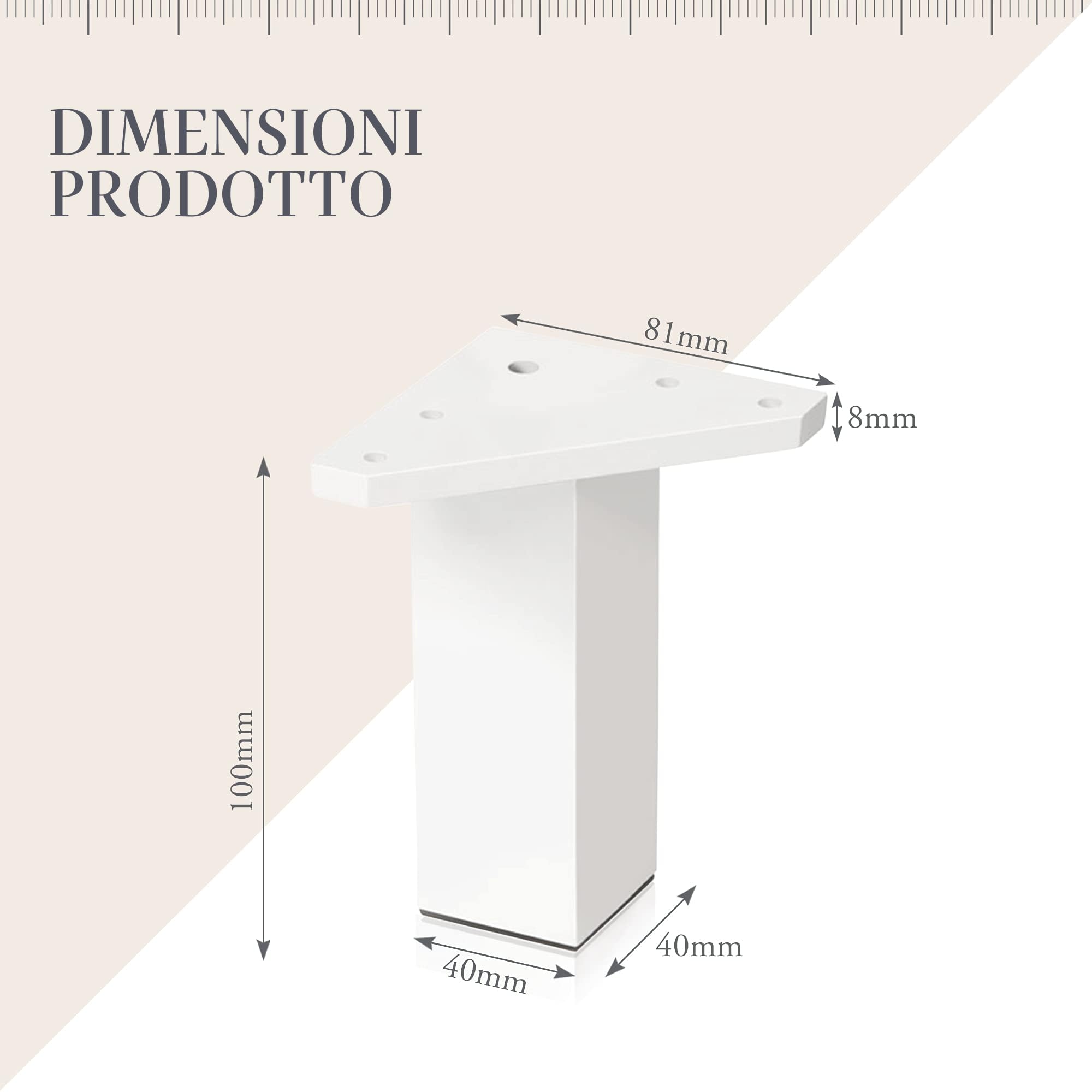 ✮ Gambe per Mobili Bianche ✮ Set di 4 Gambe, Viti Incluse – Colore Bianco - 10 cm - Piedini DIY in Resina ABS per Tavolini, Mobili, Armadi, Scaffali,... (Set di 4)