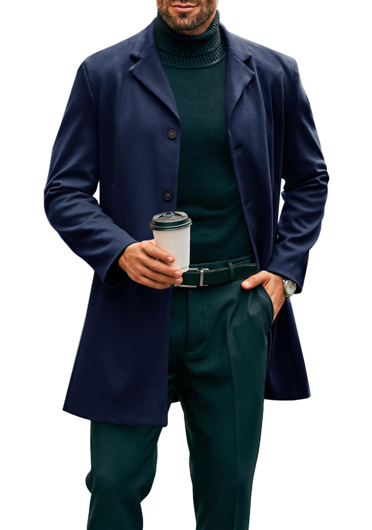 Runcati Herren Mantel Lange Trenchcoat Slim Fit Winter Kerbkragen Jacke Einreiher Business Overcoat