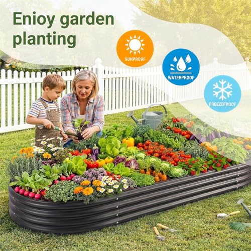 Image of Land Guard 2Pcs 8ft Galvanized Steel Raised Garden Bed, 8 x 4 x 1 ft Large Metal Raised Planter Beds, Raised Garden Bed for Vegetables, Grey