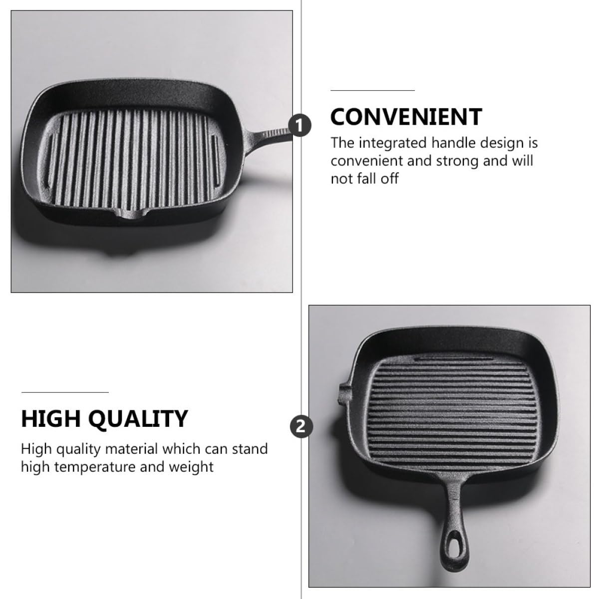 SHINEOFI Sartén y Cuadrada de Hierro Fundido sin Revestimiento Resistente a Altas, 24x24 Cm para Adecuado para Cocina y Camping al Aire Libre Camping al Aire Libre