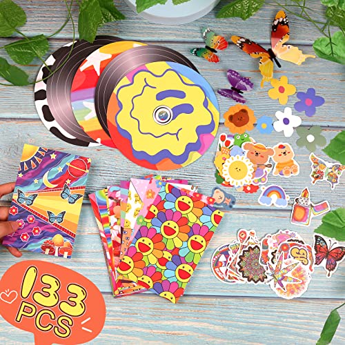 Awmgirl 133 Stück Ästhetisches Bild für Wandcollage, Indische Raumdekoration Wandkunstdrucke Collage Druck Kit, Bunte Hippie ästhetisches Bild für Wohnheim-wanddekoration