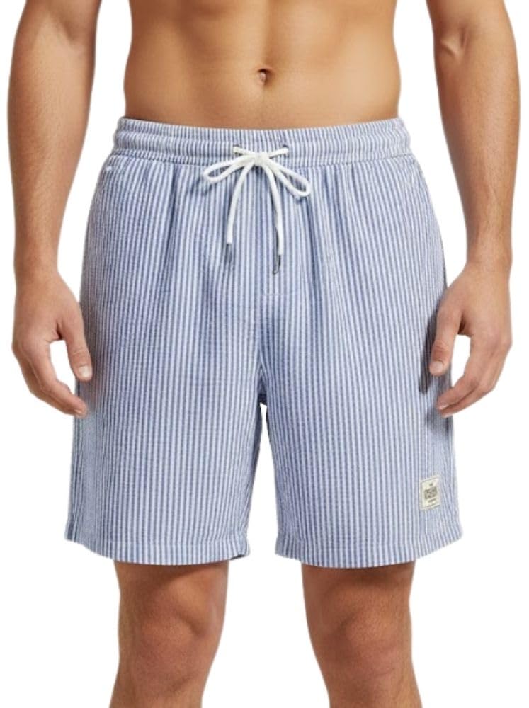 Men's Cotton Casual Shorts | Elastic Waist with Drawstring | Striped Half Pants for Men | Lightweight & Comfortable for Beach Vacations, Casual Daily Outings & Sleepwear Bermuda Shorts