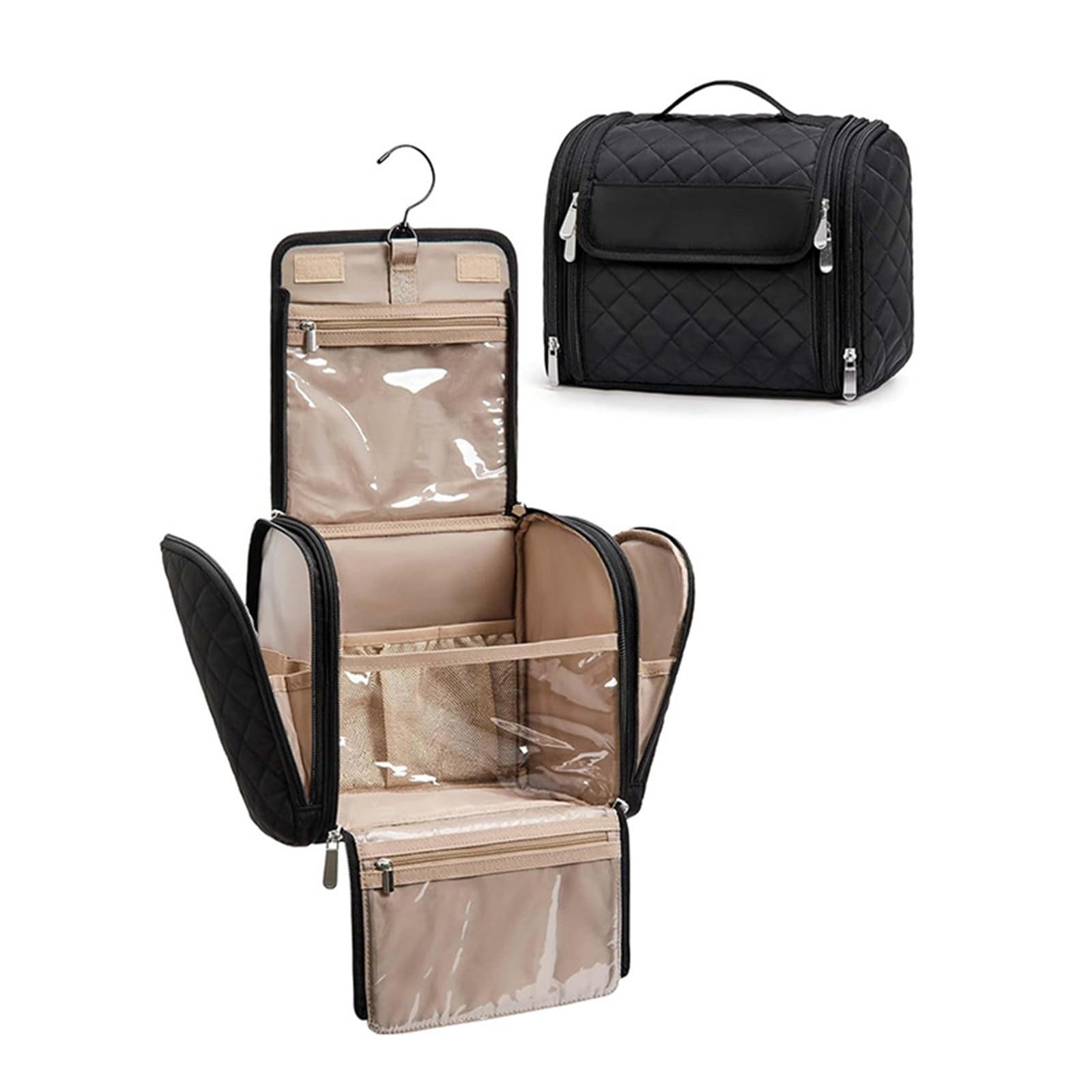 Neceser Colgante for artículos de tocador, Neceser de Viaje con Ganchos, Neceser de Maquillaje Niñas(Schwarz)