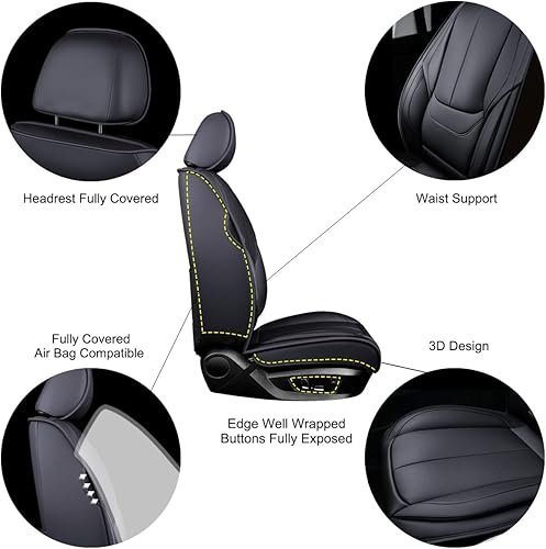 Miniatura 4 de OASIS AUTO Fundas de asiento para Chevy Silverado y GMC Sierra 2007-2025 de cuero de ajuste personalizado para camión, 1500-3500HD Crew Double