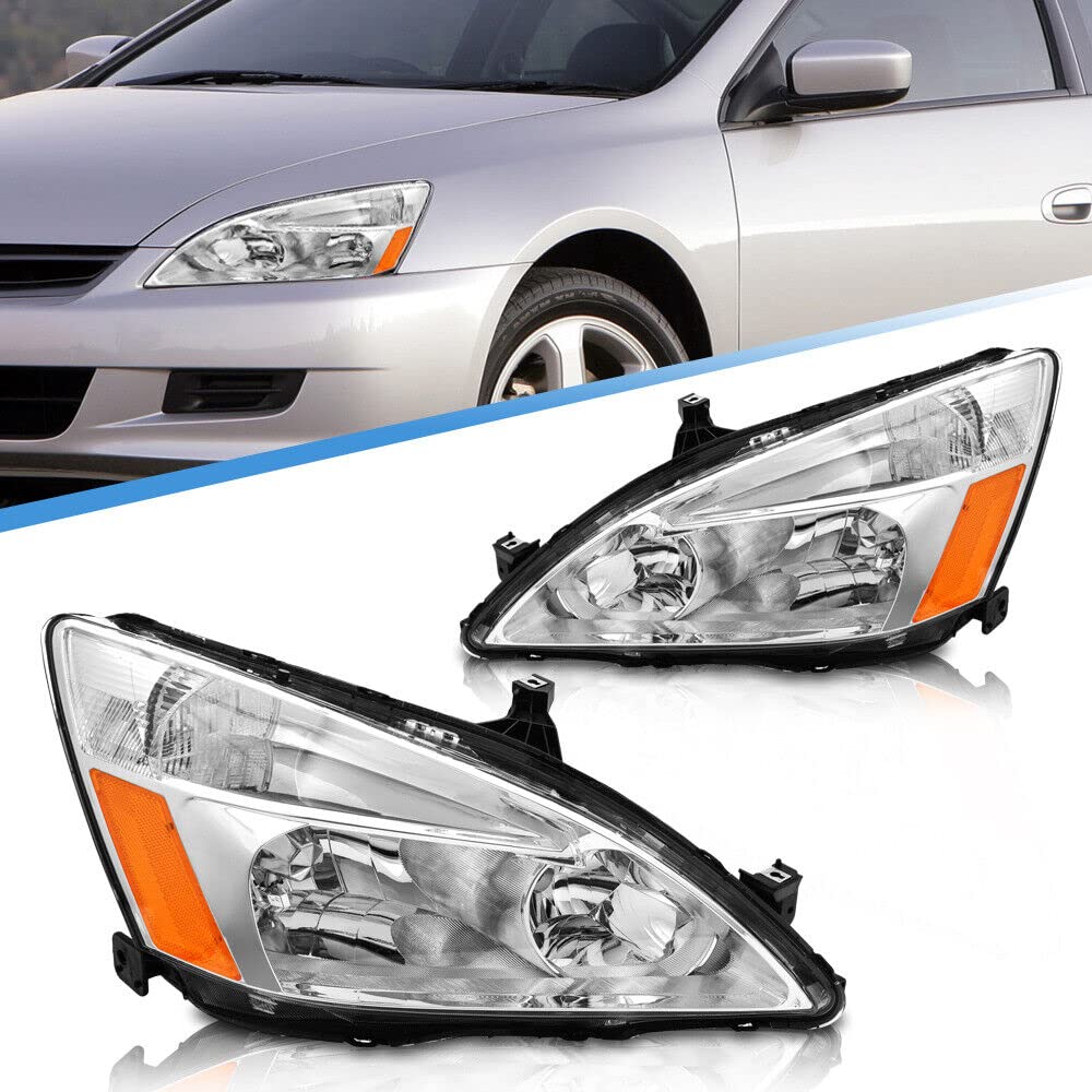 AXLAHA Headlights Assembly for 2003-2007 Honda Accord Chrome Amber