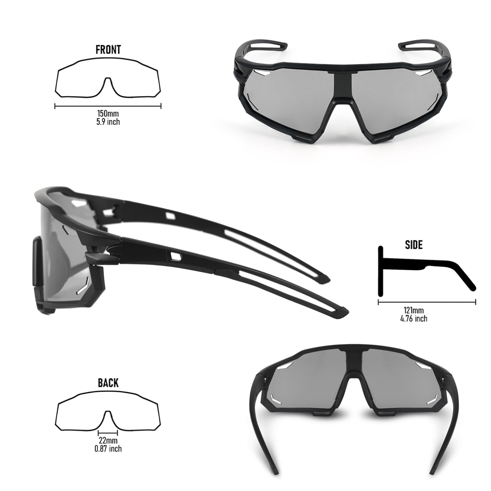Powerruif Cycling Glasses, Self-tinting Sunglasses, Men, Women, UV400 Protection, Sports Glasses - Image 4