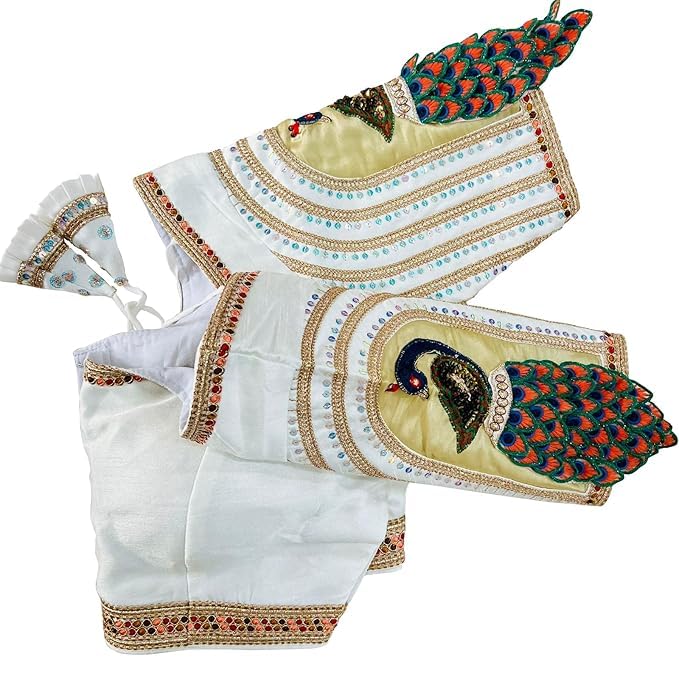 Women's Heavy Silk Sequins Peacock Jumbo Design and Cutwork Sari Choli Bridal Readymade Embroidery Saree Blouse Heavy Work (White, M-36)