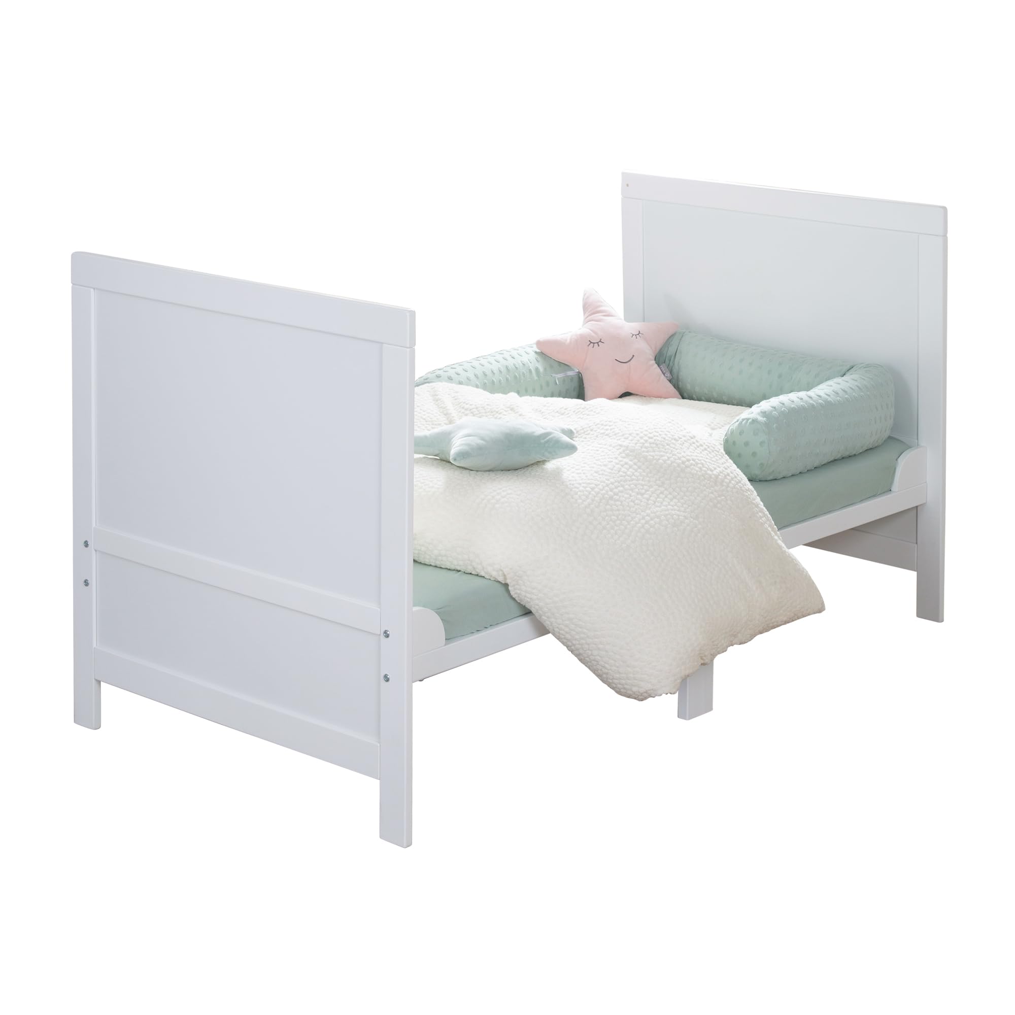 roba Lit Évolutif 70 x 140 cm Easy Sleep - Convertible en Canapé ou Lit Enfant - Jusqu'à 7 Ans - Hauteur Réglable - Coins de Conversion Inclus - 3 Barreaux Amovibles - Blanc