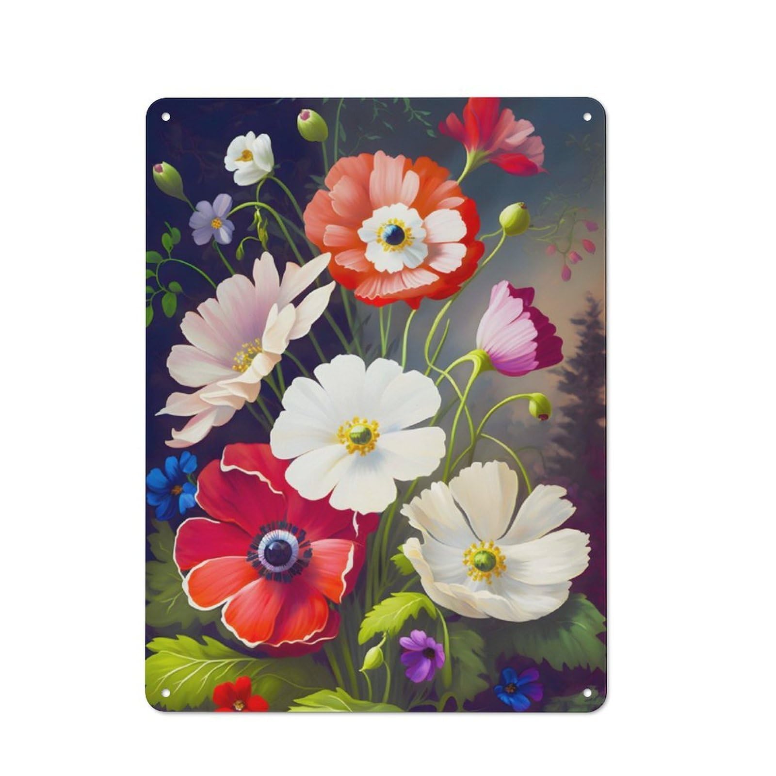 Junmoney Anemone Flowers Printed Metal Sign 40X30cm For Pub Or Café, With Clear Industrial Wall Decor Character