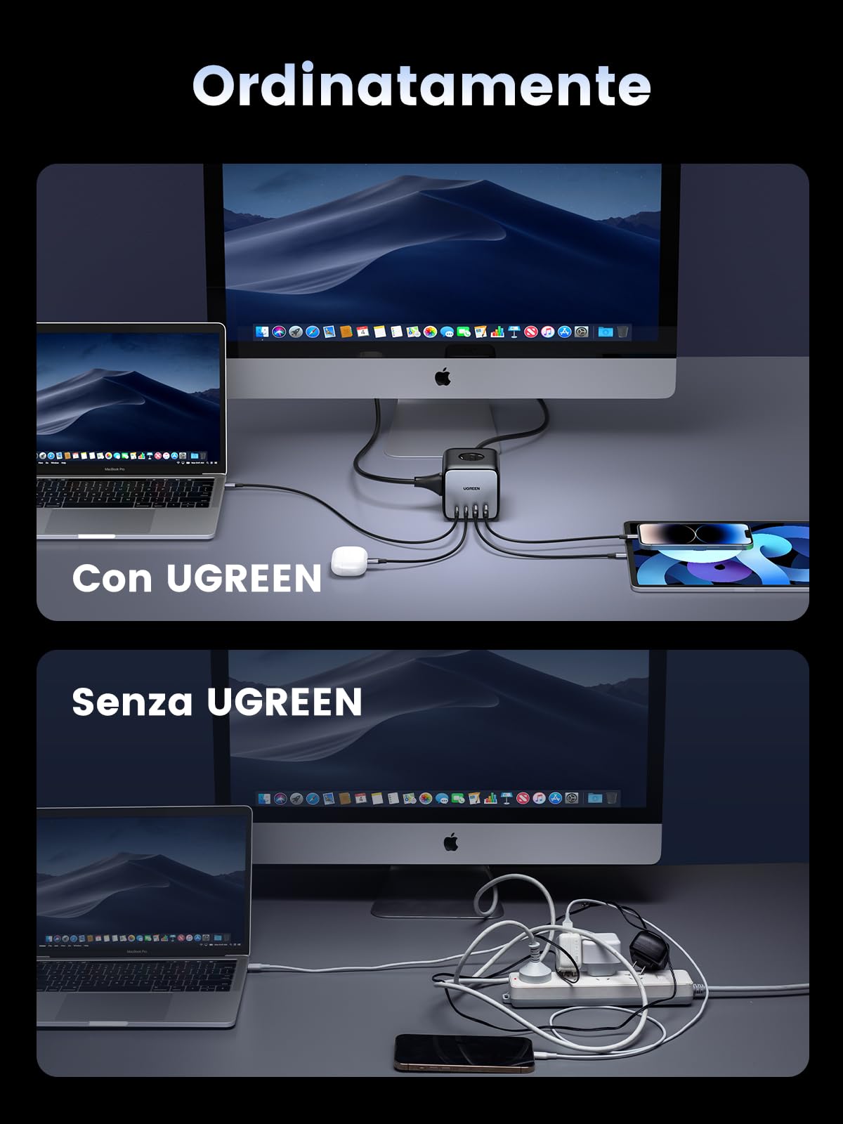 UGREEN Nexode DigiNest Cube 7 in 1 Multipresa USB Cube 65W 3 prese 4 porte USB ricarica rapida GaN Tech compatibile con iPhone 16 Plus Pro Max 15 14 13 MacBook Pro Air M3 M2 M1 Galaxy S24 Ultra Plus